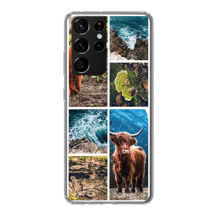MuchoWow Handyhülle Schottische Highlander - Natur - Collage Phone Case Handyhülle Samsung Galaxy S21 Ultra Silikon Schutzhülle