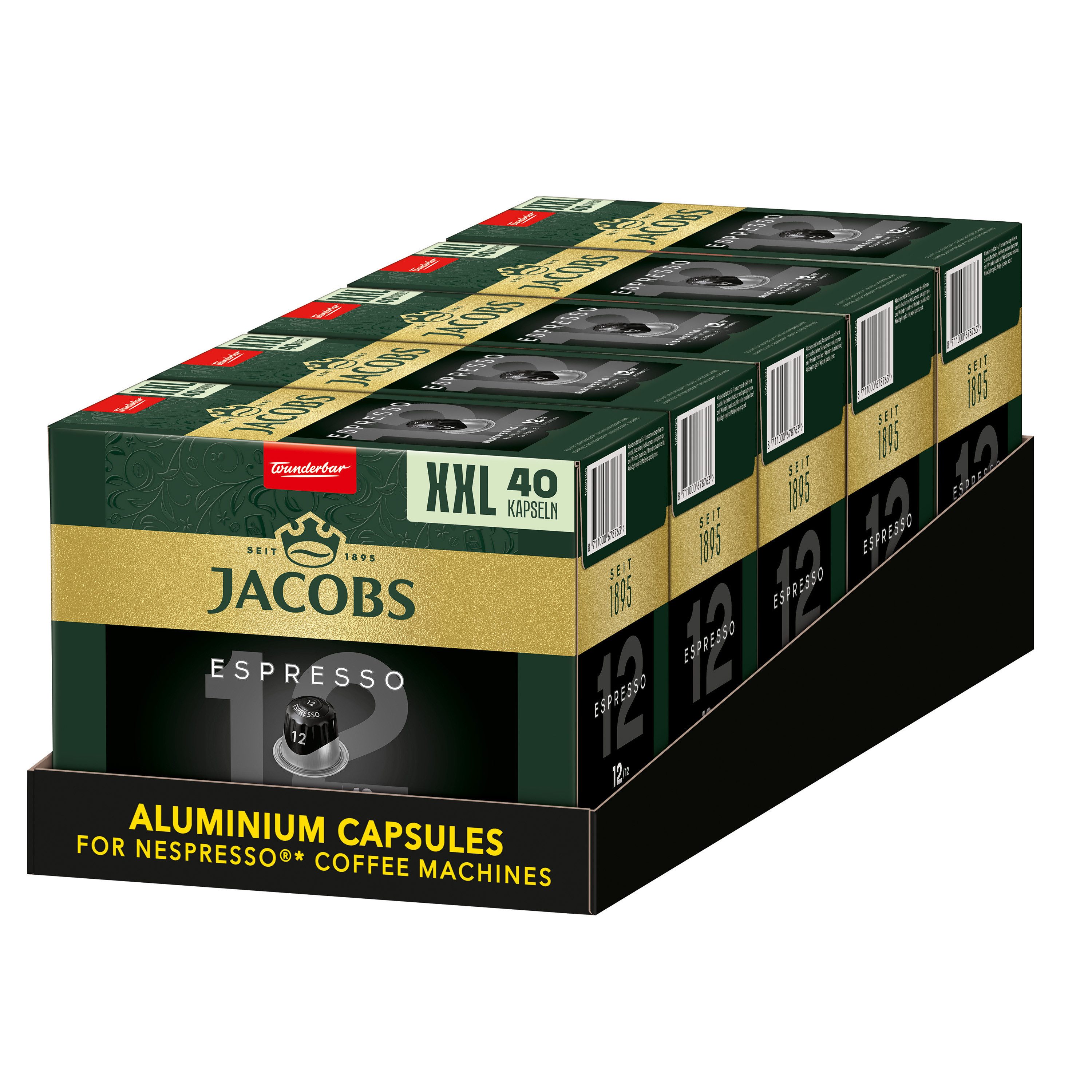JACOBS Kaffee Kapseln Espresso 12 Ristretto XXL-Pack 5 x 40 Nespresso®* kompatibel, (Packung, 5er Pack)