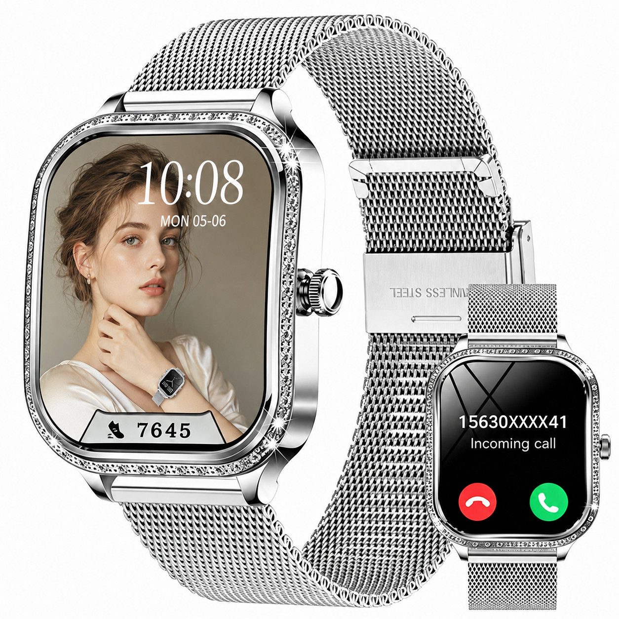 ibettertec Smartwatch Damen Herren, Neueste Fitness Uhr mit Anruffunktion Smartwatch (4,45 cm/1,75-Zoll-TFT-LCD-Touchscreen Zoll) IP68 Wasserdicht,Uhren Watch für Android IOS, Fitnessuhr Tracker mit Pulsmesser Schrittzähler Schlafmonitor