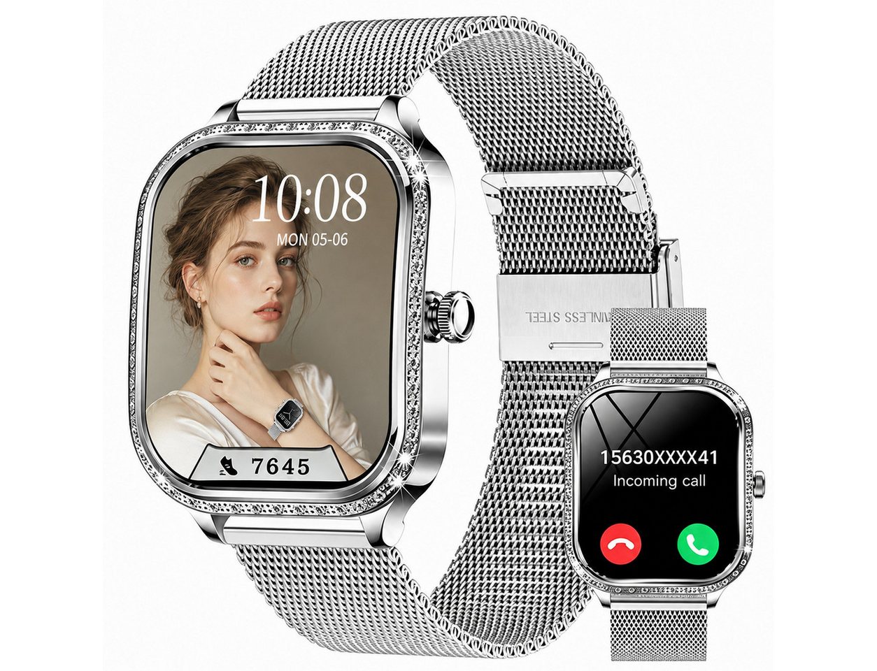 ibettertec Smartwatch Damen Herren, Neueste Fitness Uhr mit Anruffunktion Smartwatch (4,45 cm/1,75-Zoll-TFT-LCD-Touchscreen Zoll) IP68 Wasserdicht,Uhren Watch für Android IOS, Fitnessuhr Tracker mit Pulsmesser Schrittzähler Schlafmonitor