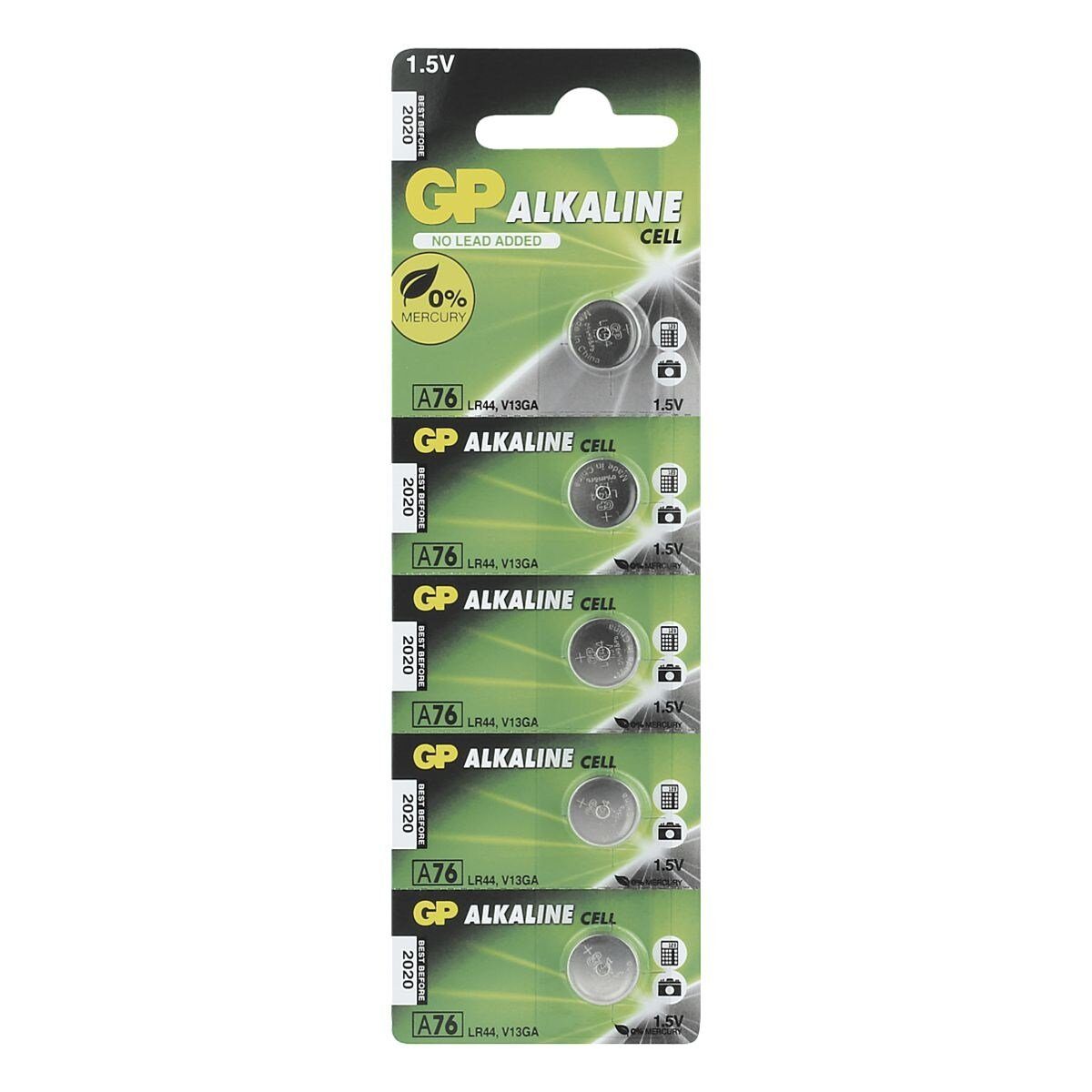 GP Batteries LR44 / A76 Knopfzelle, (1.5 V, 5 St), 1,5 V, Alkali