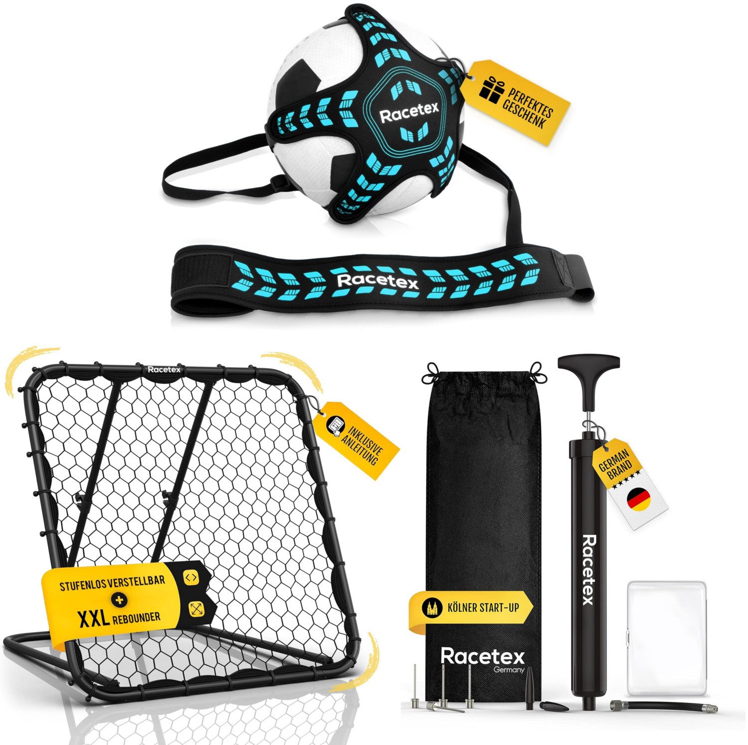 Fußballtor Racetex Rebounder + Fußball + Ballpumpe SET