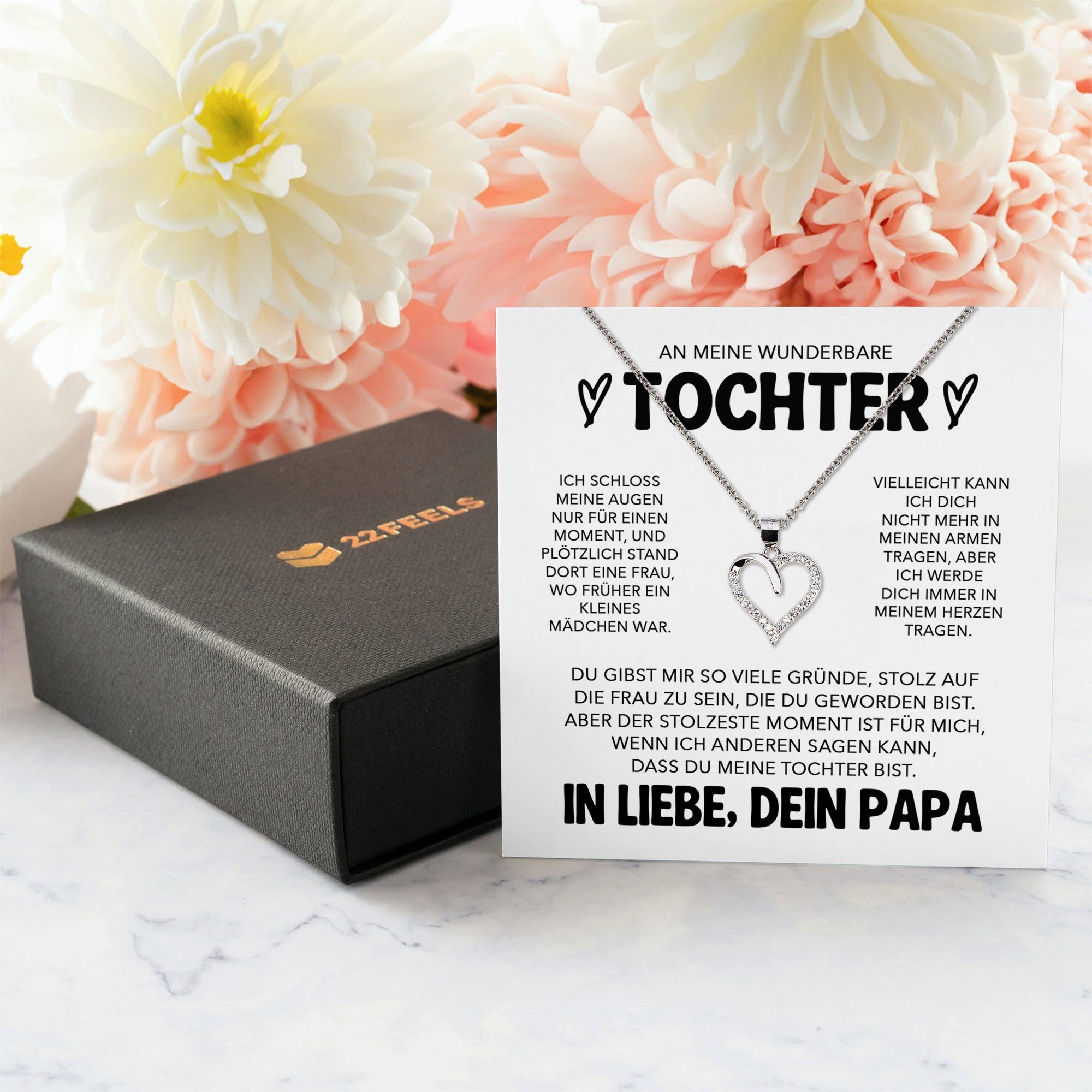 22Feels Schmuckset An Meine Tochter Geschenk von Papa Mädchen Frauen Herz Halskette Karte (inkl. Geschenktasche, Karte(n), Poliertuch, Beutel), Silber 925/000,  – Bild 4 von 5