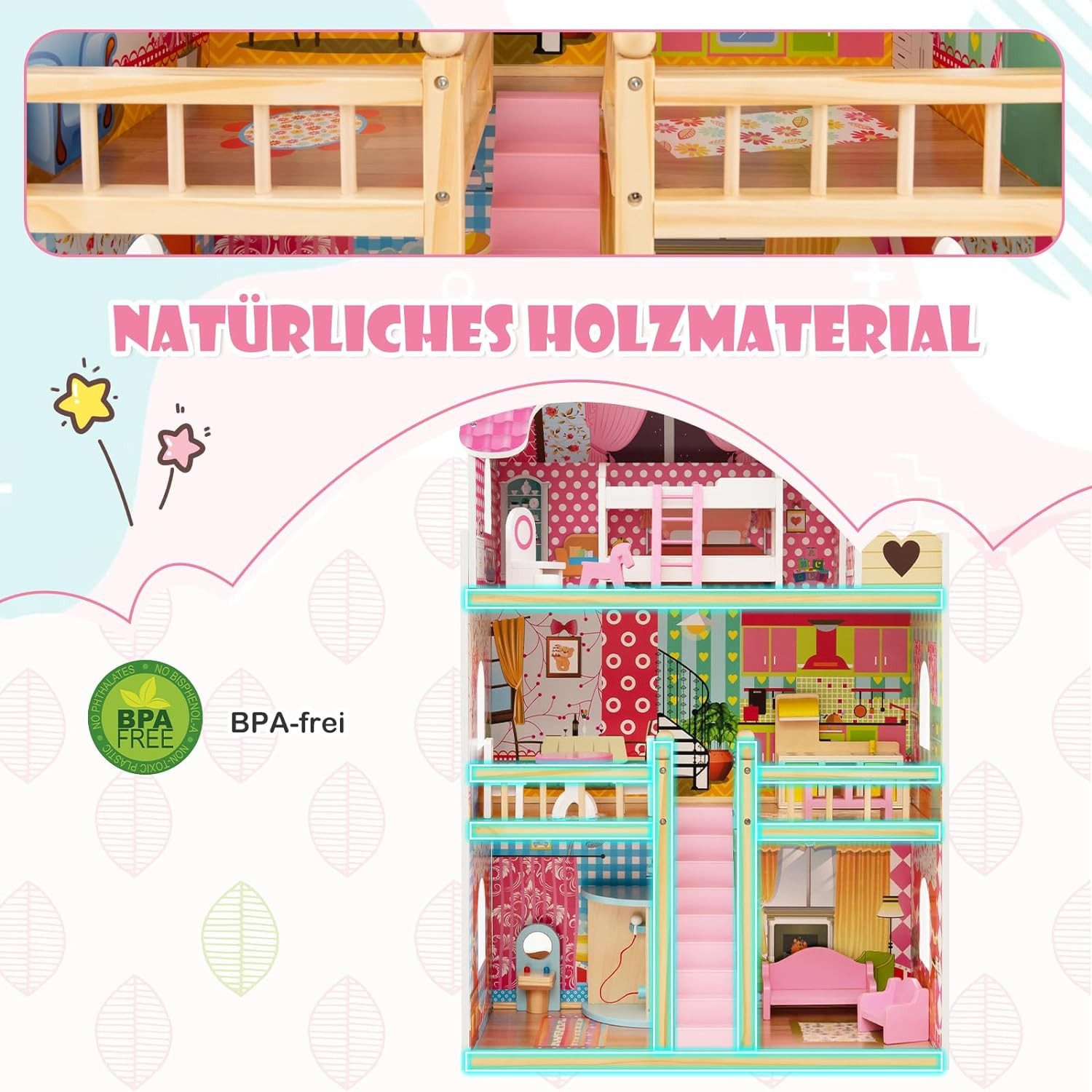 KOMFOTTEU Puppenhaus, multifunktionales Dollhaus mit 6 Zimmer & komplettem günstig online kaufen