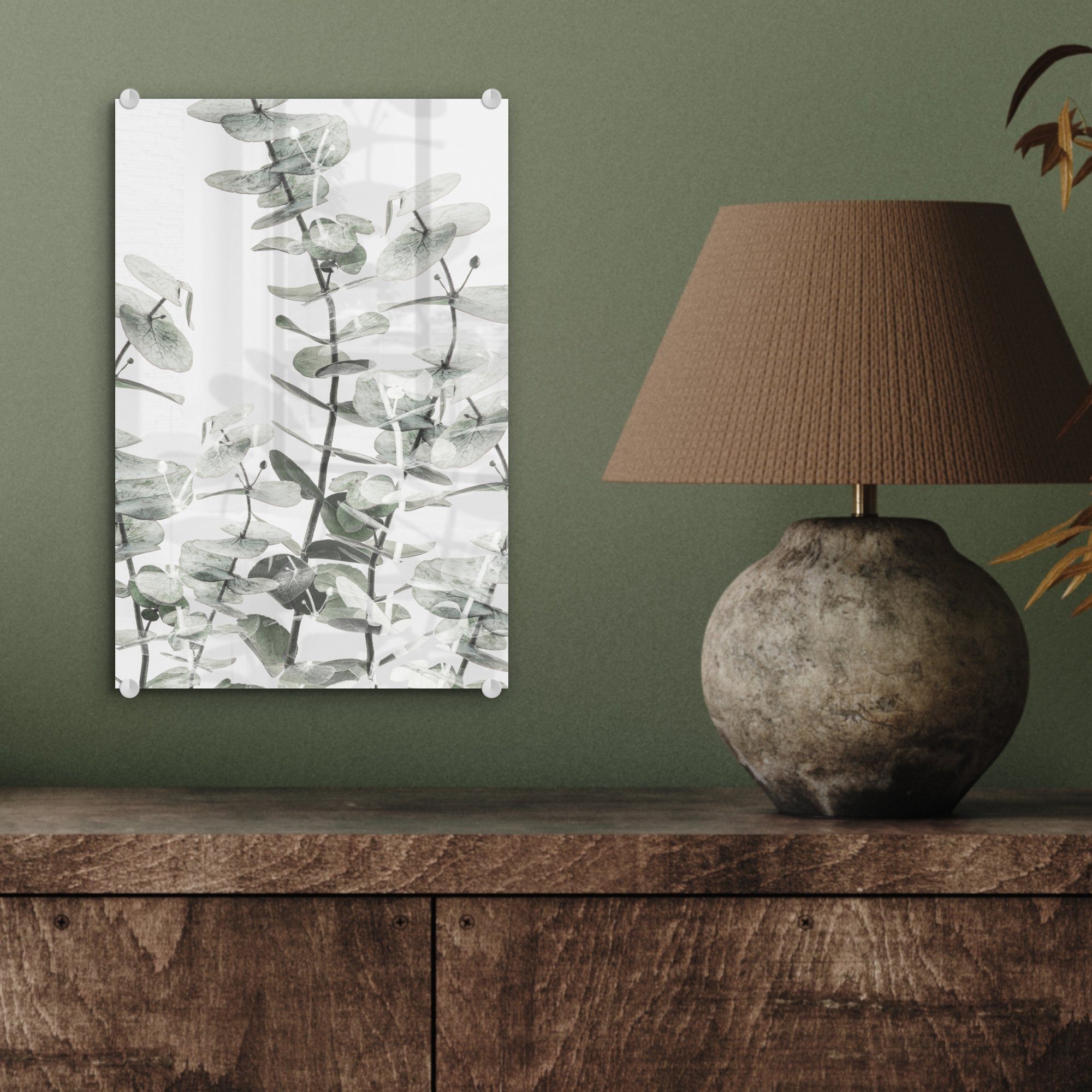 - Foto Blumen, Wanddekoration MuchoWow - - - Grün Pflanzen Glasbilder Acrylglasbild Glas Wandbild (1 Glas auf - auf Bilder - Natur St),
