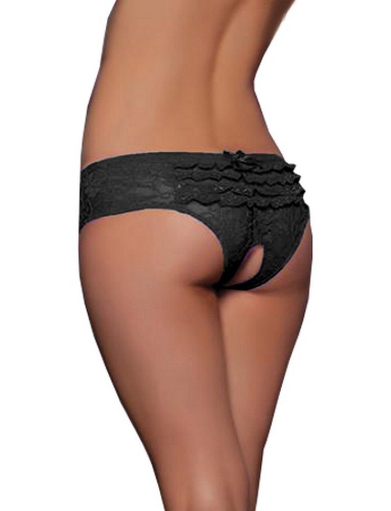 Lau-Fashion Panty-Ouvert Offen Spitze Blumen Transparent Unterhose Slip Dessous S M L XL