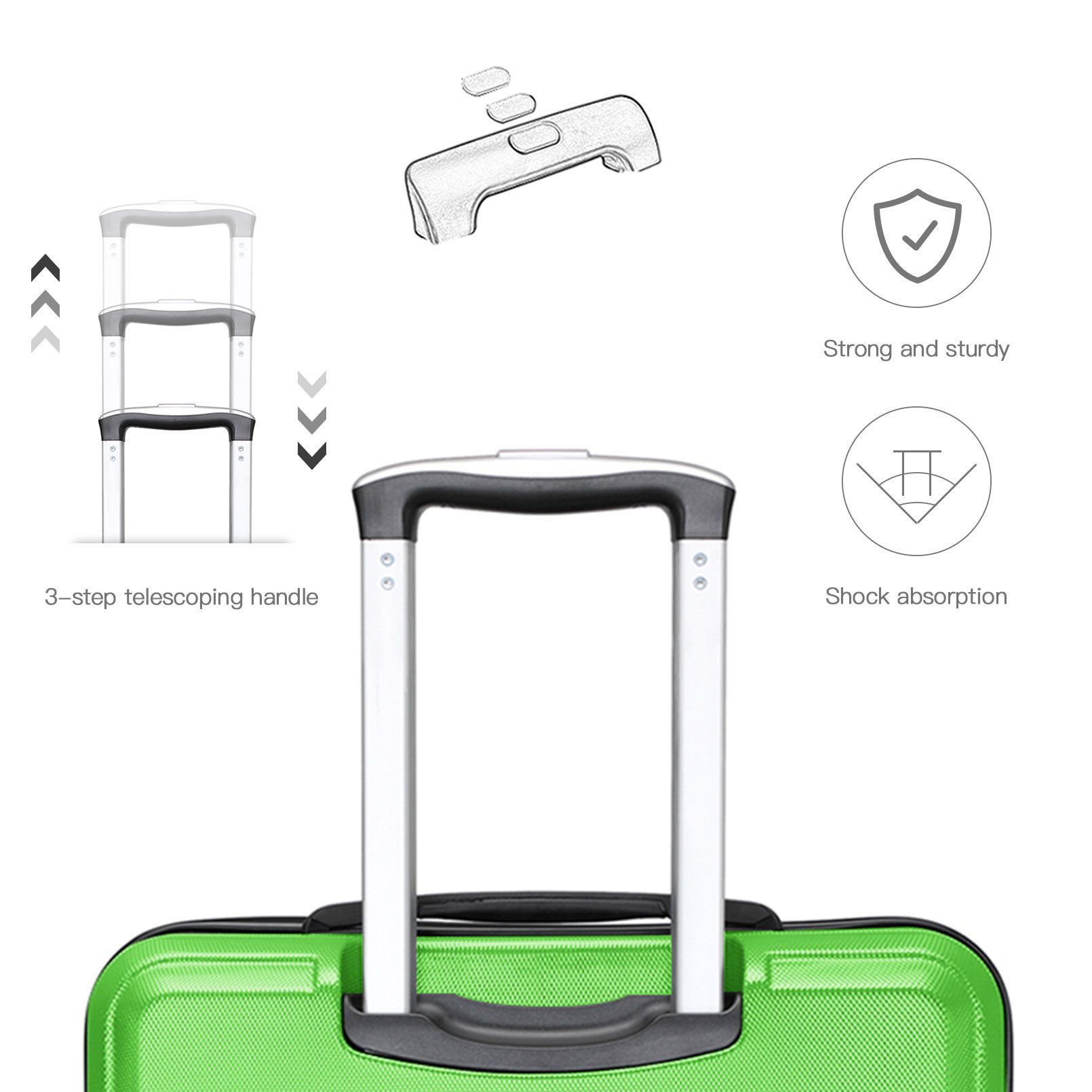 KONO Trolleyset 4 Rollen, (3 tlg), 3 Koffer, 360° Rollen, robuste Hartschale, (3 tlg)