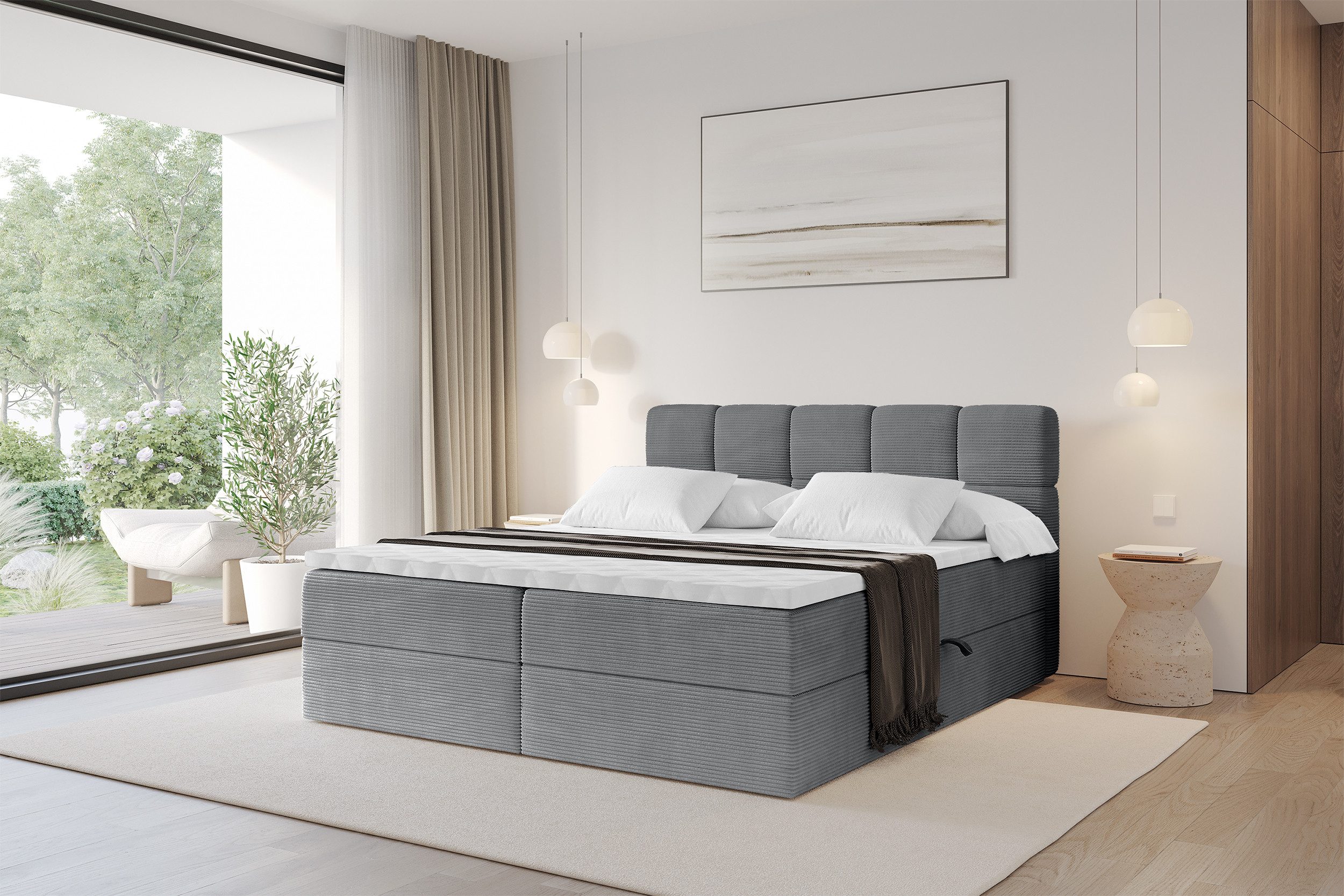 ALTDECOR Boxbett FAMA (Multipocket-Matratze H4, H3 Matratze Bonellfederung, Topper, Kopfteil), Boxbett, Boxspringbett,Doppelbett
