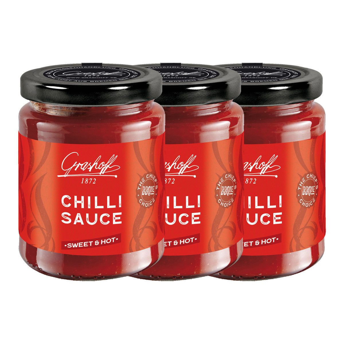 Grashoff Saucen, Grashoff Chilisauce mit roten Chilischoten und Ingwer 200ml 3er Pack
