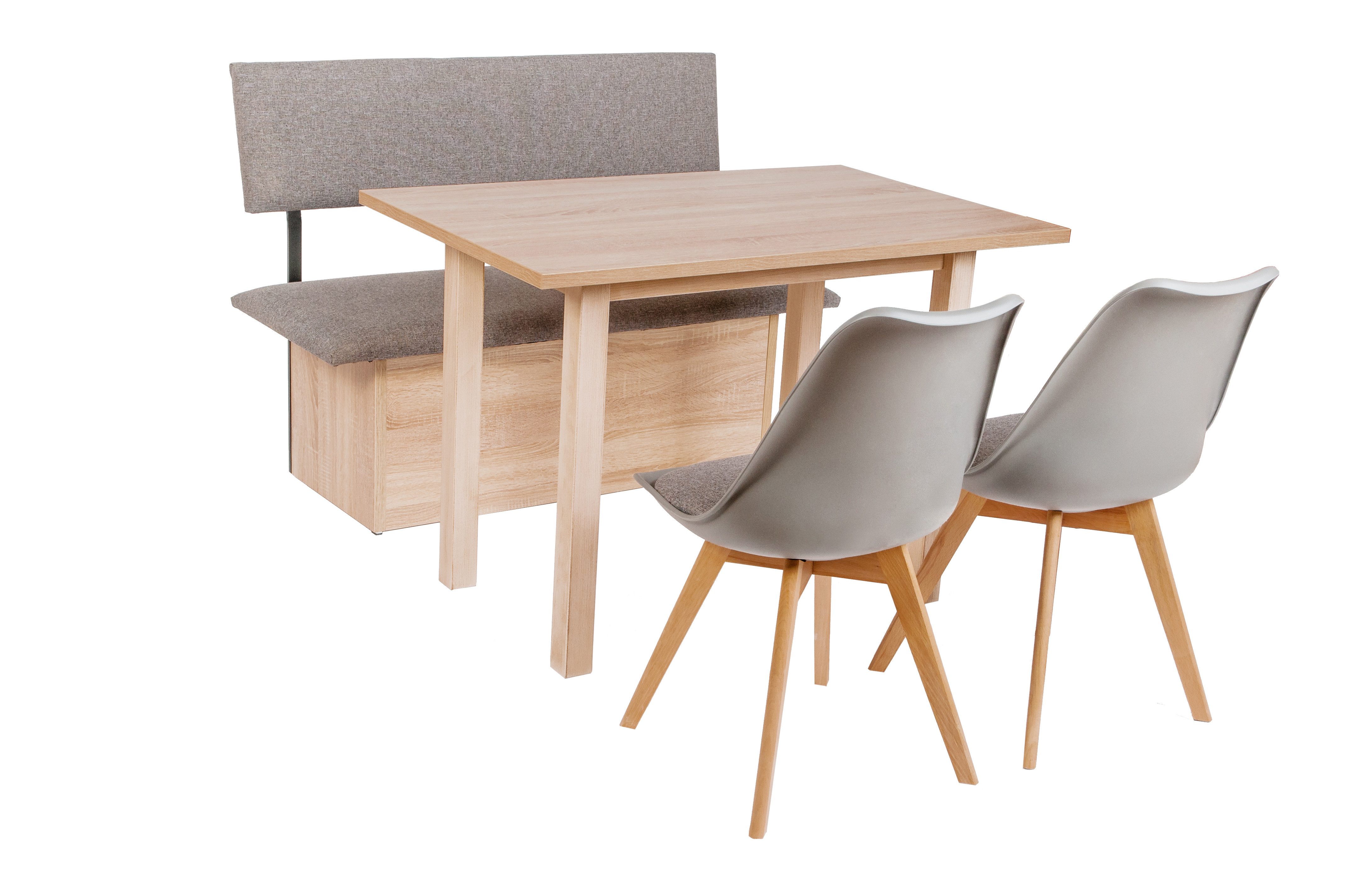 kundler home Essgruppe mit Скриніbank und Стільціn L125cm, Tisch Füße Echtholz, (4-er Set), bestehend aus 1 Sitzbank mit Truhe, 1 Esstisch, 2 Esszimmerstühle