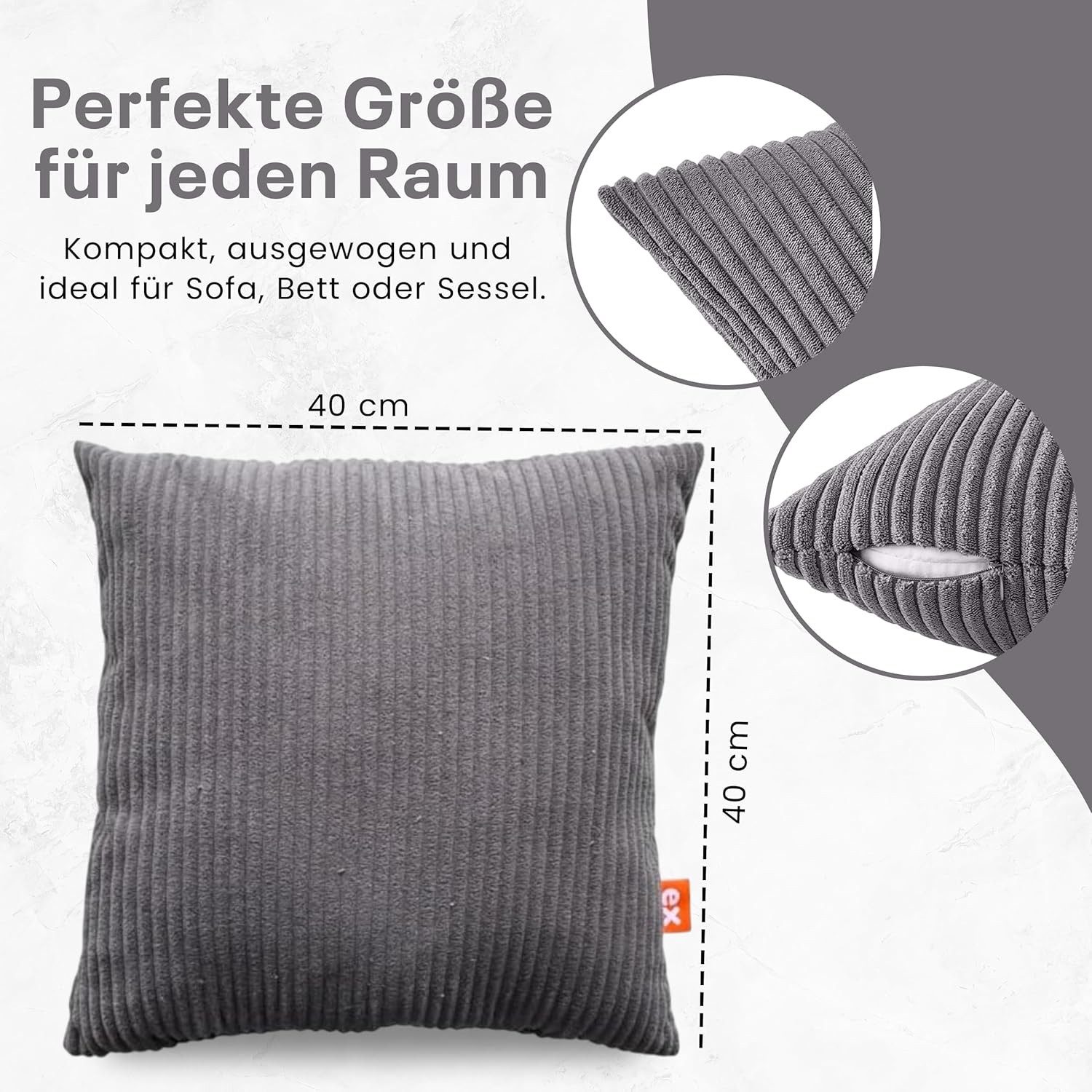 Best for Home Dekokissen Weiches Cord-Kissen – Stilvoll & Bequem, Organische Baumwolle