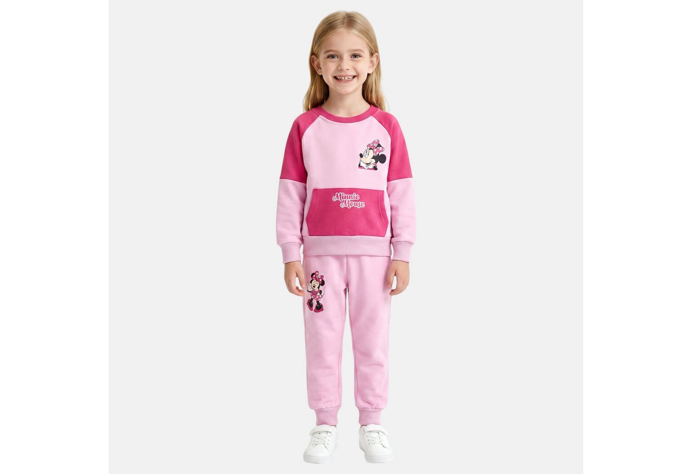 Disney Minnie Mouse Jogginganzug Minnie Maus Jogginganzug Mädchen Rosa/Grau, 2–8 Jahre (Set, Pullover Sweatshirt mit langer Sporthose für Mädchen), Mädchen Hoodie Sweatshirt mit Kapuze Pulli + lange Sporthose