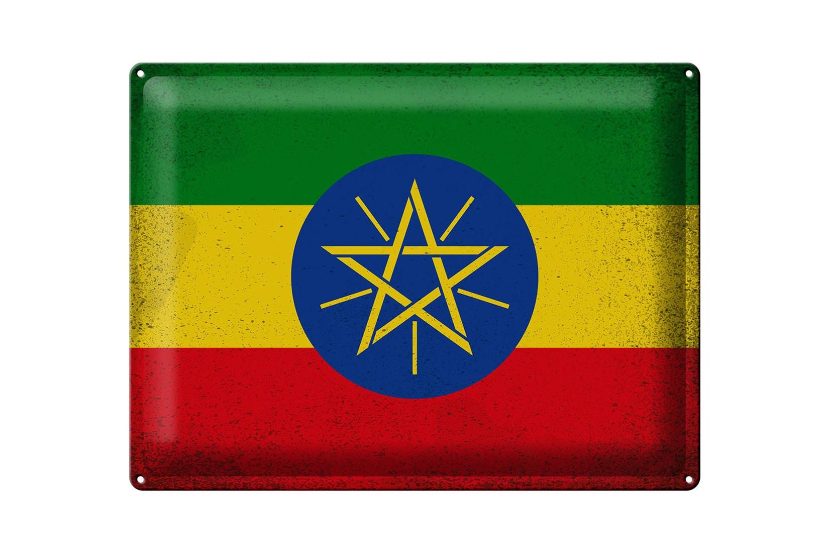 Metallschild Flagge Äthiopien 40x30cm Flag Ethiopia Vintage