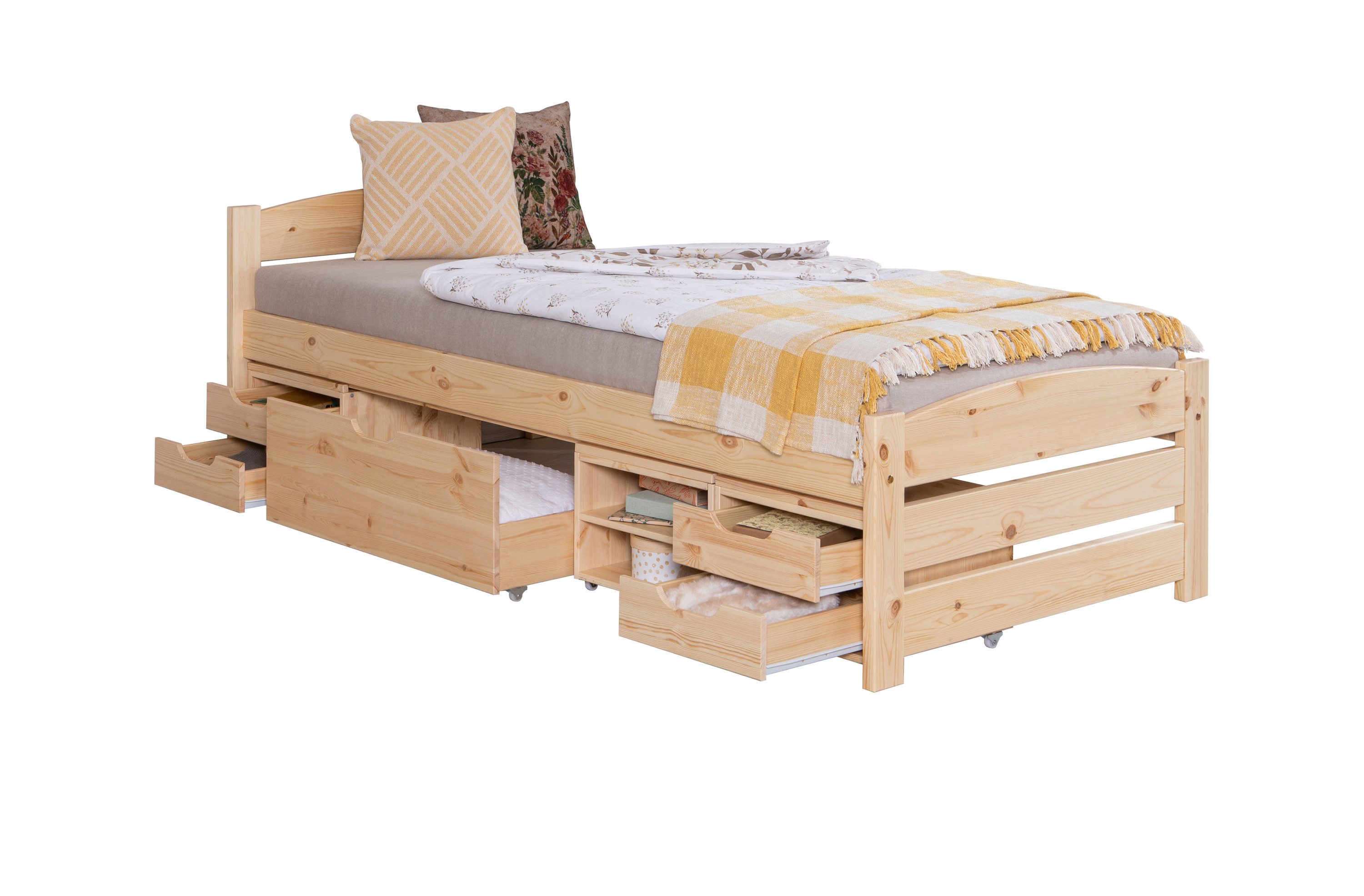 Ticaa Bettgestell Massivholzbett Loni Daybett Funktionsbett, inkl. Schublade, skandinavischer Stil, Natur