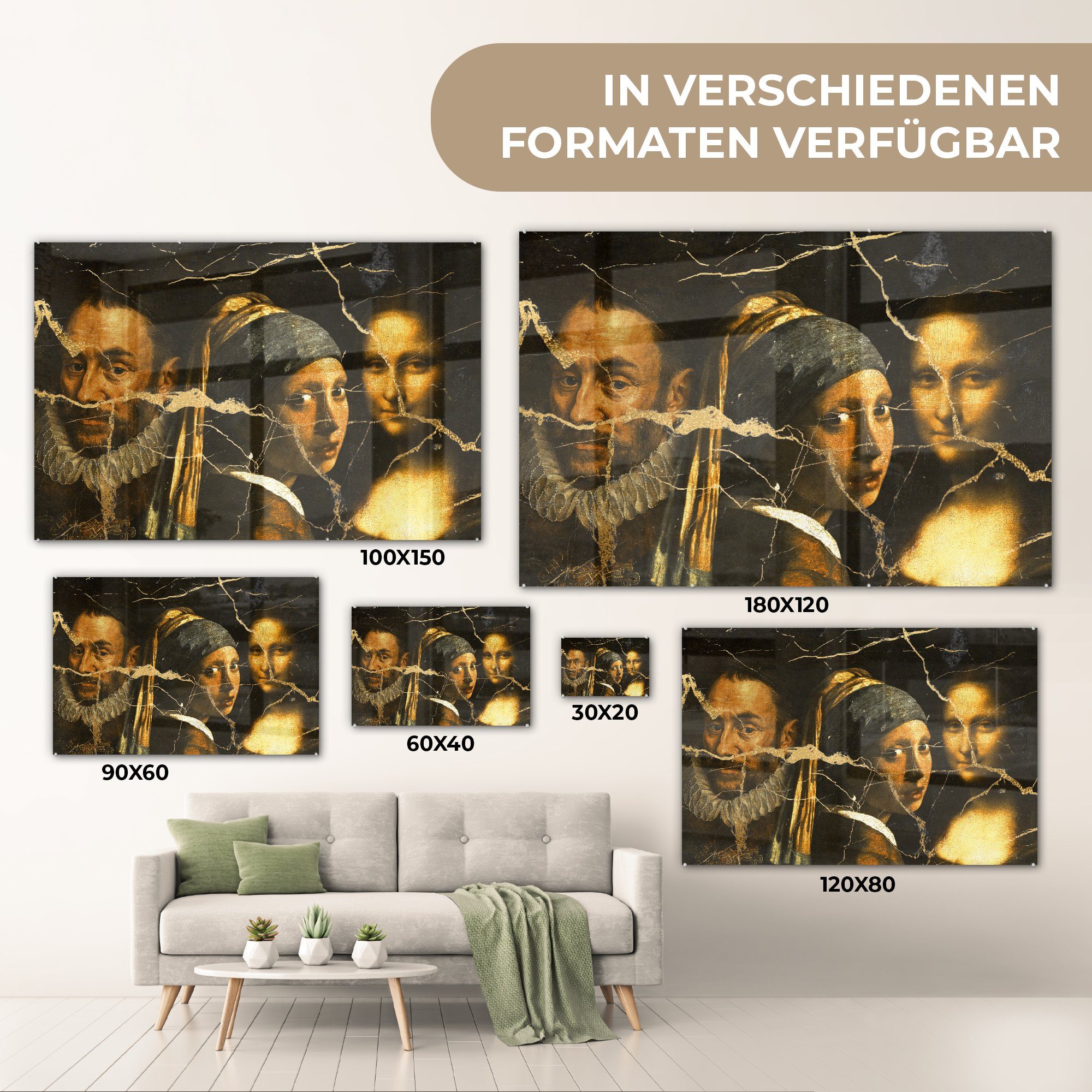 - mit - Mädchen - Glas Wandbild Acrylglasbild (1 von Glas auf auf Wilhelm Wanddekoration MuchoWow Das - Perlenohrring Lisa, Mona Glasbilder Foto St), dem Oranien Bilder -