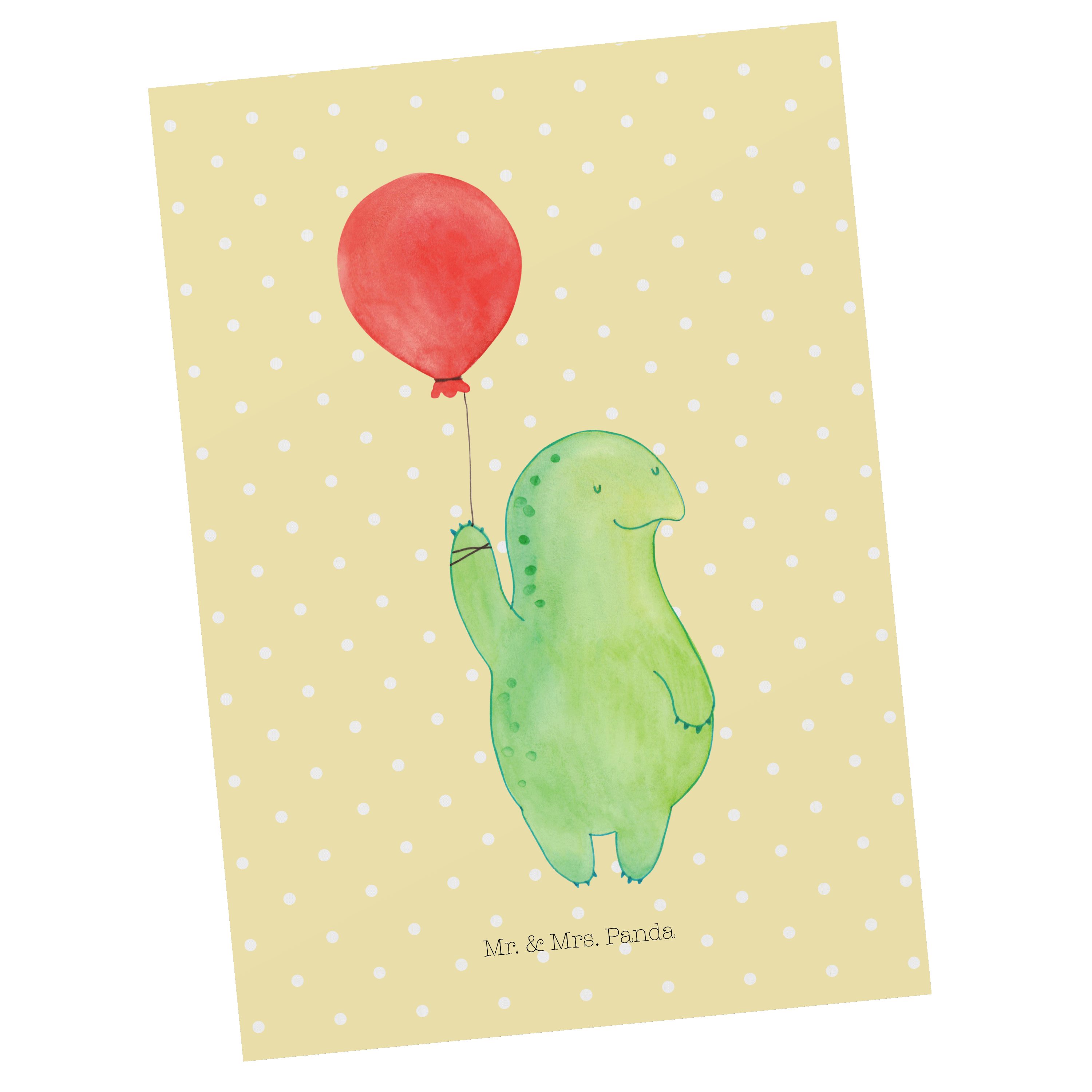 Mr. & Mrs. Panda Postkarte Schildkröte Luftballon - Gelb Pastell - Geschenk, glücklich, Motivati