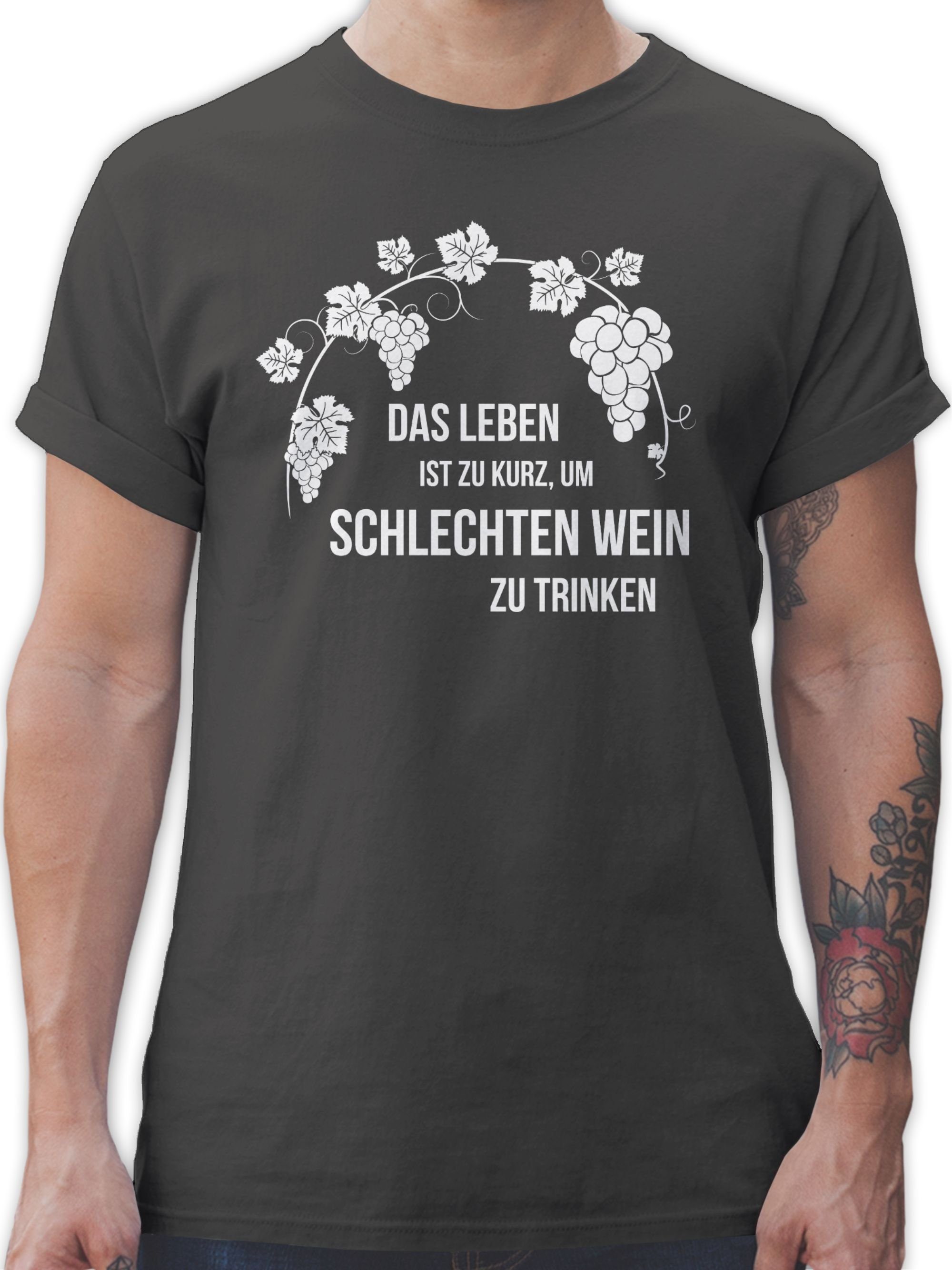 kurz - trinken Wein zu Lustiges 3 zu T-Shirt schlechten ist Shirtracer Sprüche Geschen Das Leben Dunkelgrau Statement um