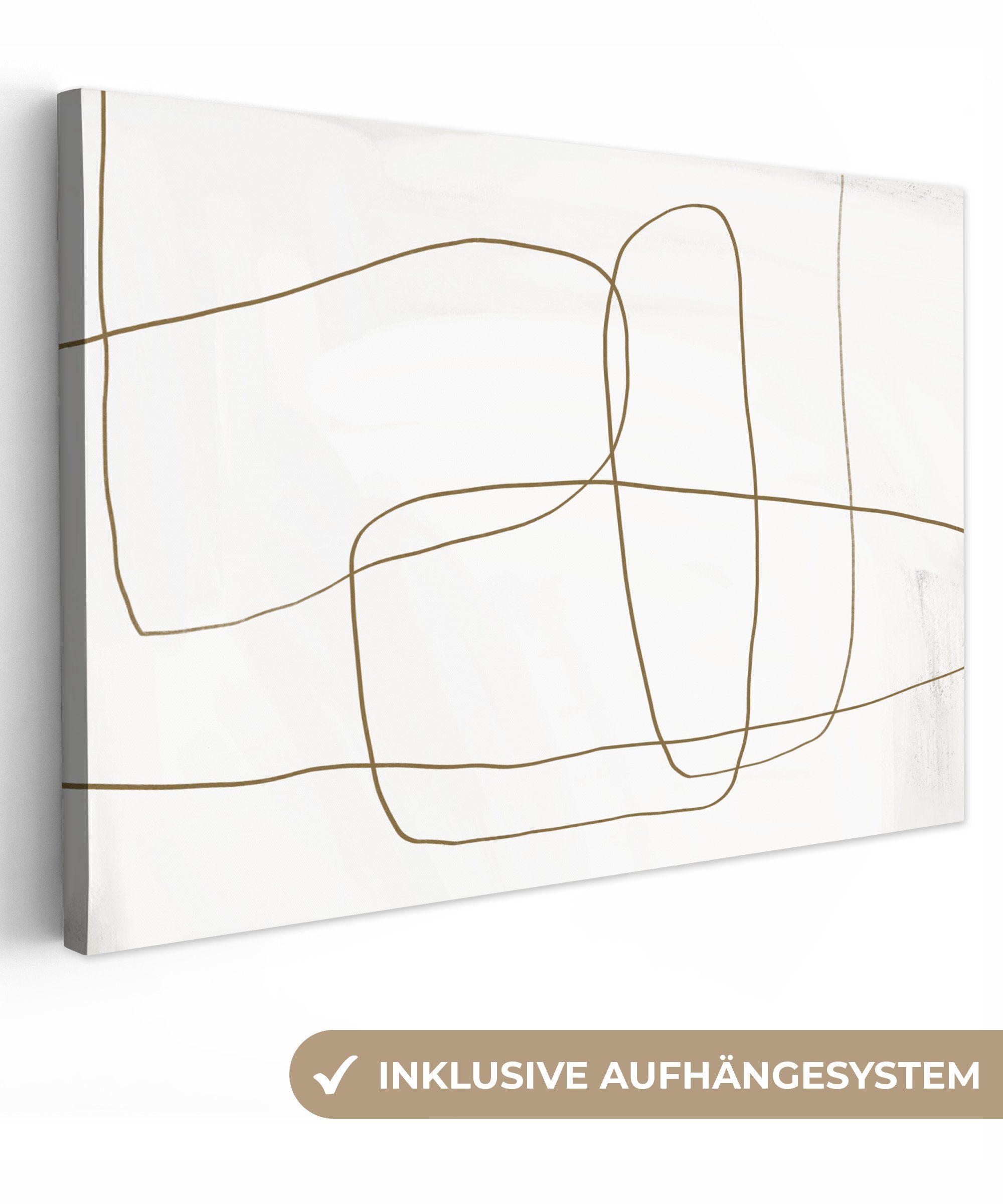OneMillionCanvasses® Leinwandbild Abstrakt - Weiß - Braun, (1 St), Wandbild Leinwandbilder, Aufhängefertig, Wanddeko, 30x20 cm