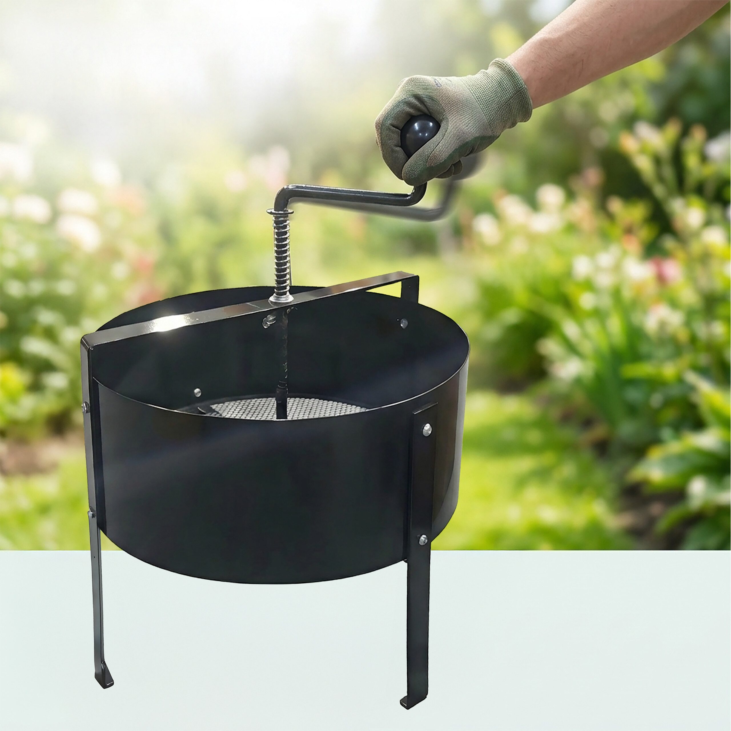 relaxdays Gartensieb mit Handkurbel, Stahl
