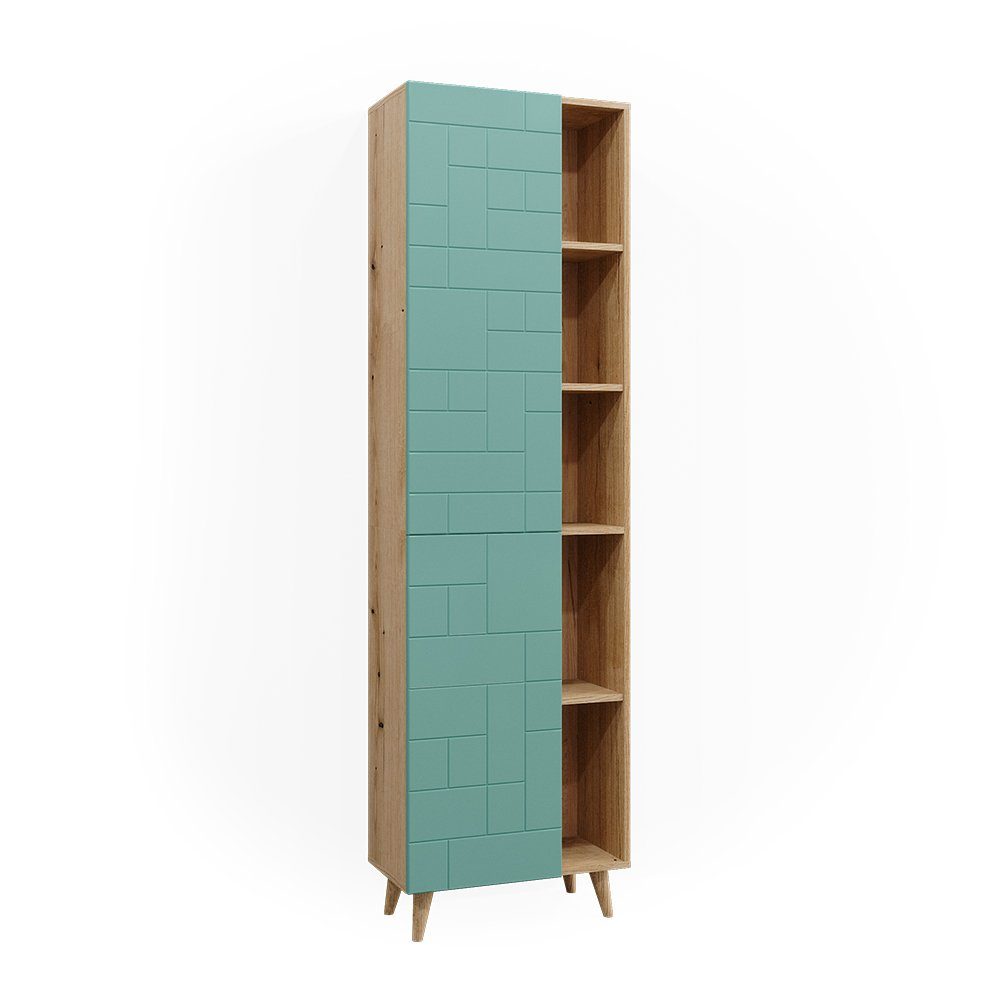 Vicco Badschrank Rudi Mintgrün/Eiche 56 x 193 cm mit Türen und Offenen Fäch günstig online kaufen