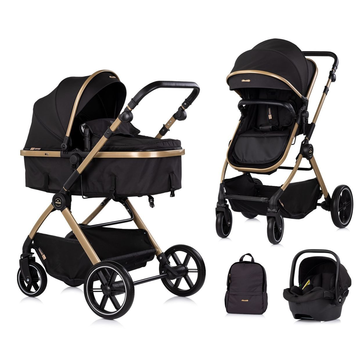 Chipolino Kombi-Kinderwagen Kinderwagen Pearl 3 in 1, umbaubar Babyschale Wickeltasche Fußsack