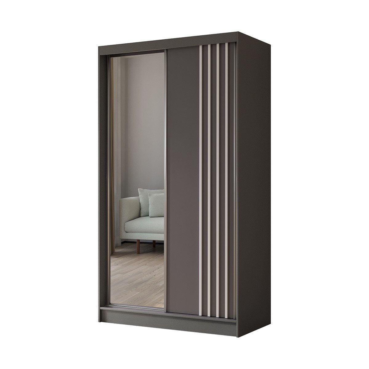Compleo Schwebetürenschrank mit Lamellen MALTA, Garderobenschrank, günstig online kaufen