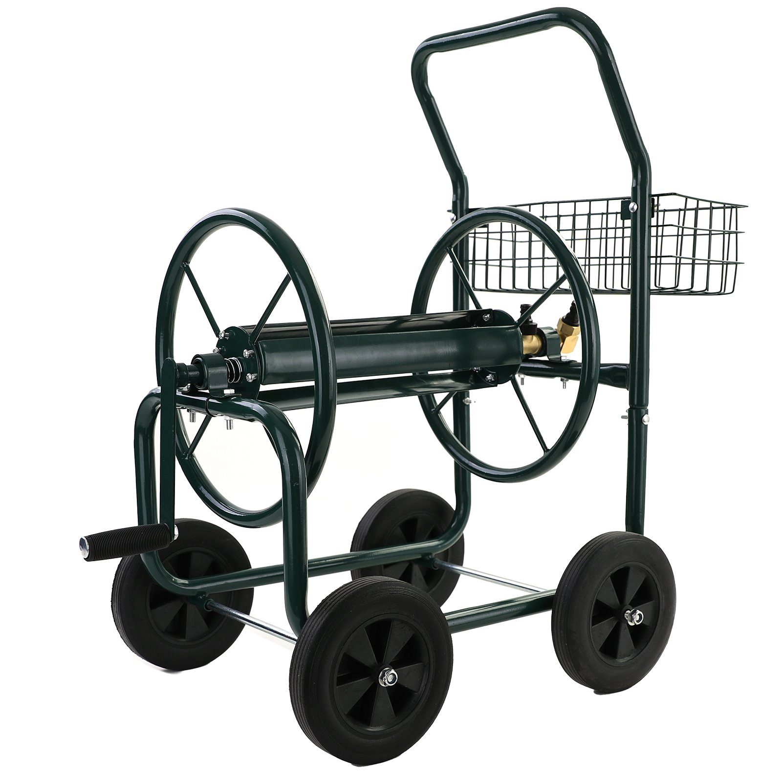 RAMROXX Schlauchwagen Schlauch Handwagen Grün mit Ablagekorb bis 60m Gartenschlauch