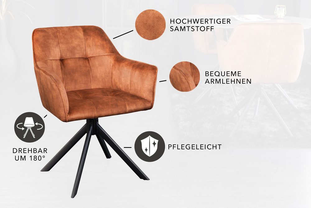 riess-ambiente Esszimmerstuhl LOFT rost braun/schwarz – Samt, drehbar, Metall-Füße, mit Armlehne (Einzelartikel, 1 St), mit 180° Drehfunktion und Autoreturn – i – Bild 5 von 5