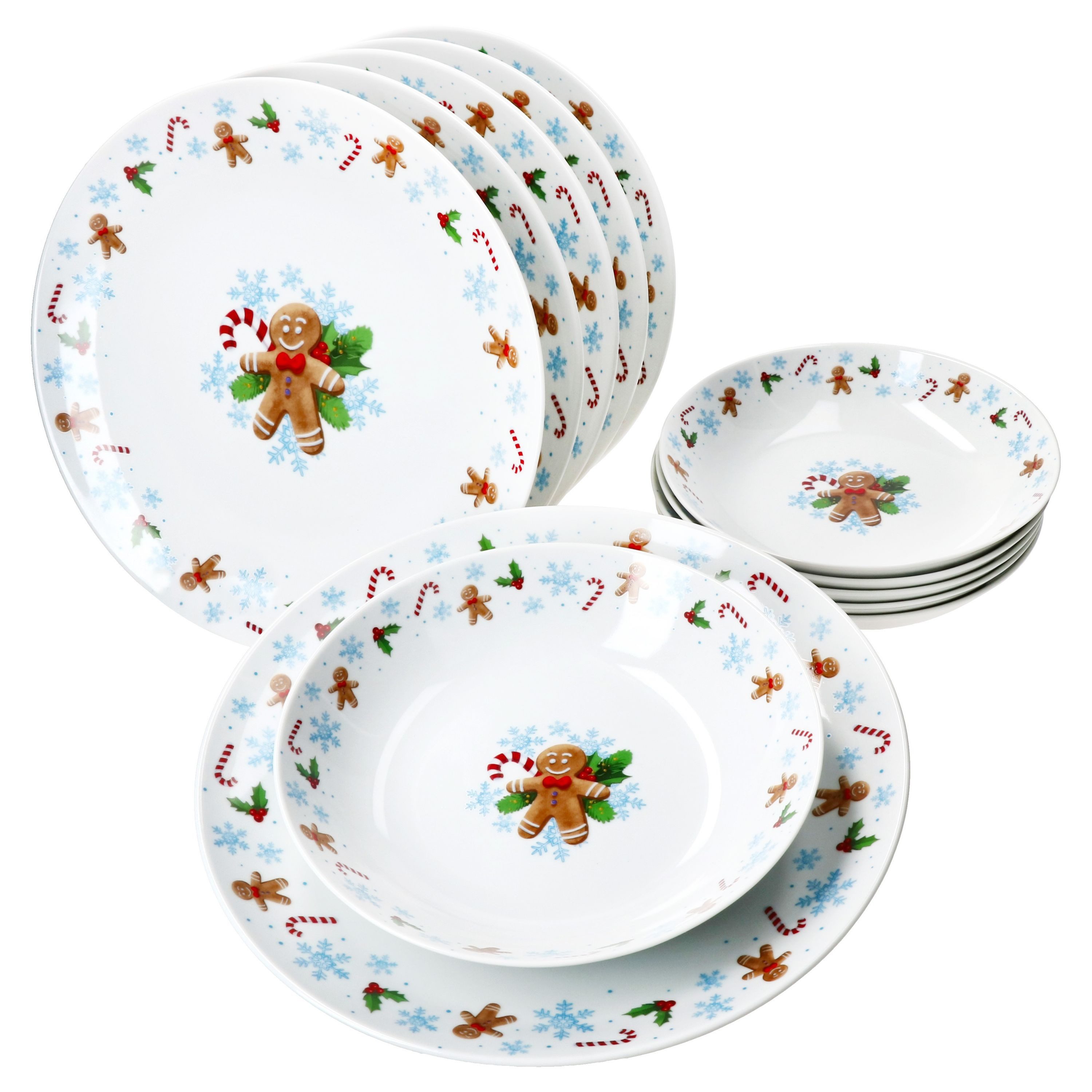 MamboCat Tafelservice 12tlg Tafelservice Candyman 6 Pers Essteller Suppenteller Weihnachten, Porzellan, Weihnachtsgeschirr, Winter, Weihnachtsset, Geschirr, Advent