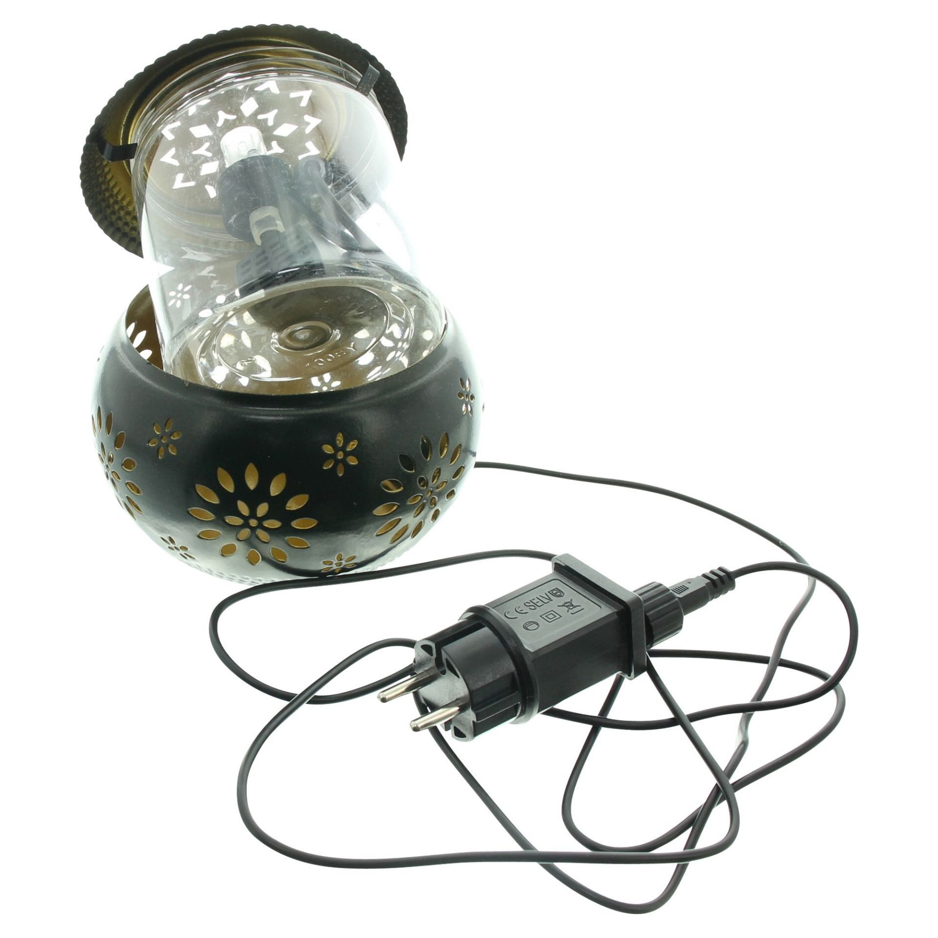 Dekoleidenschaft Gartenbrunnen "Blüten" Tischbrunnen aus Metall schwarz, Brunnen mit LED Beleuchtung, Springbrunnen Ø 15 x 10 cm, Outdoor Gartenbrunnen – Bild 4 von 5