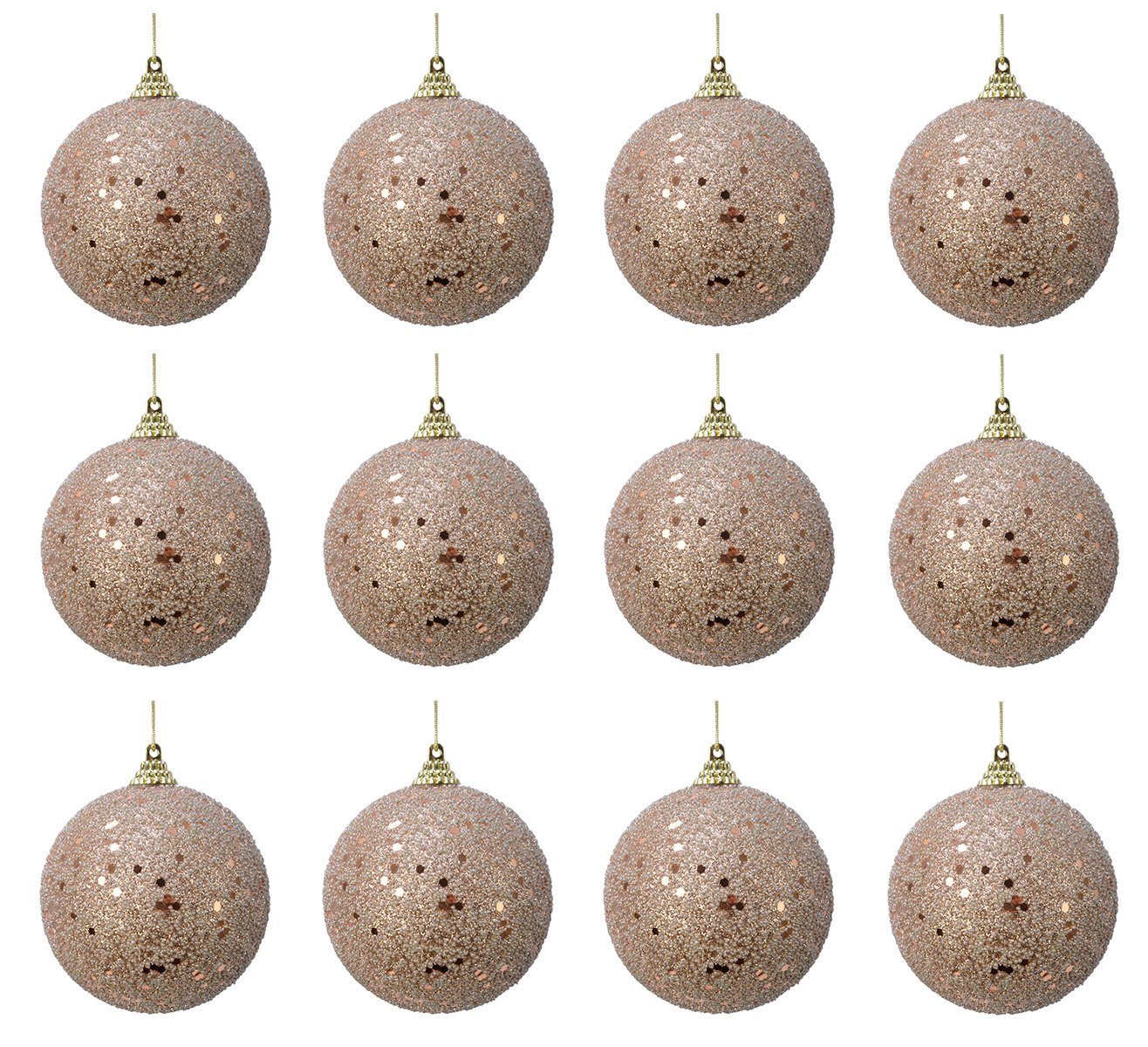 Decoris season decorations Christbaumschmuck, Weihnachtskugeln Kunststoff  8cm Perlen Pailletten 12er Set - Karamel