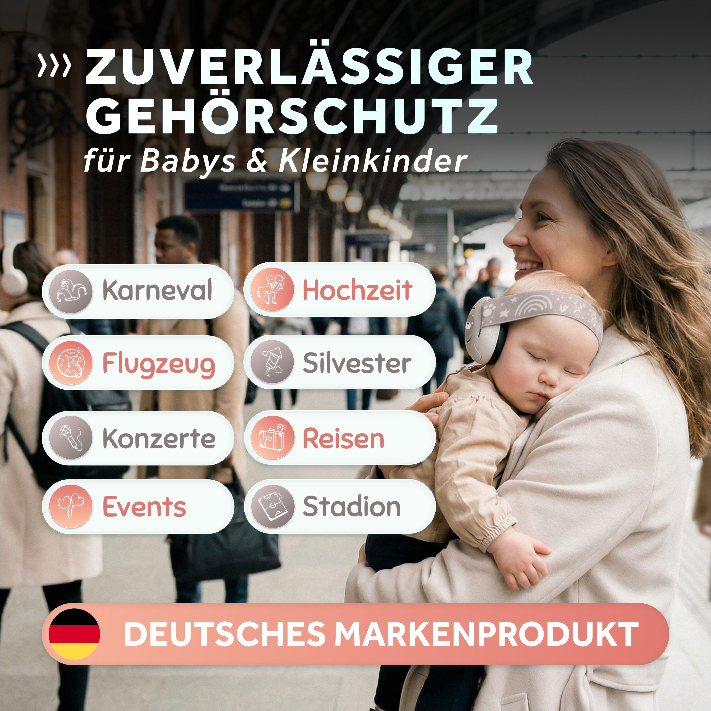 Schallwerk Kapselgehörschutz Mini+ Ohrenschützer für Kleinkinder - Gehörschutz Baby, (Kopfhörer Babys & Kleinkinder, Ohrenschutz für Babys mit verstellbaren Band), bis zu 52cm Kopfumfang