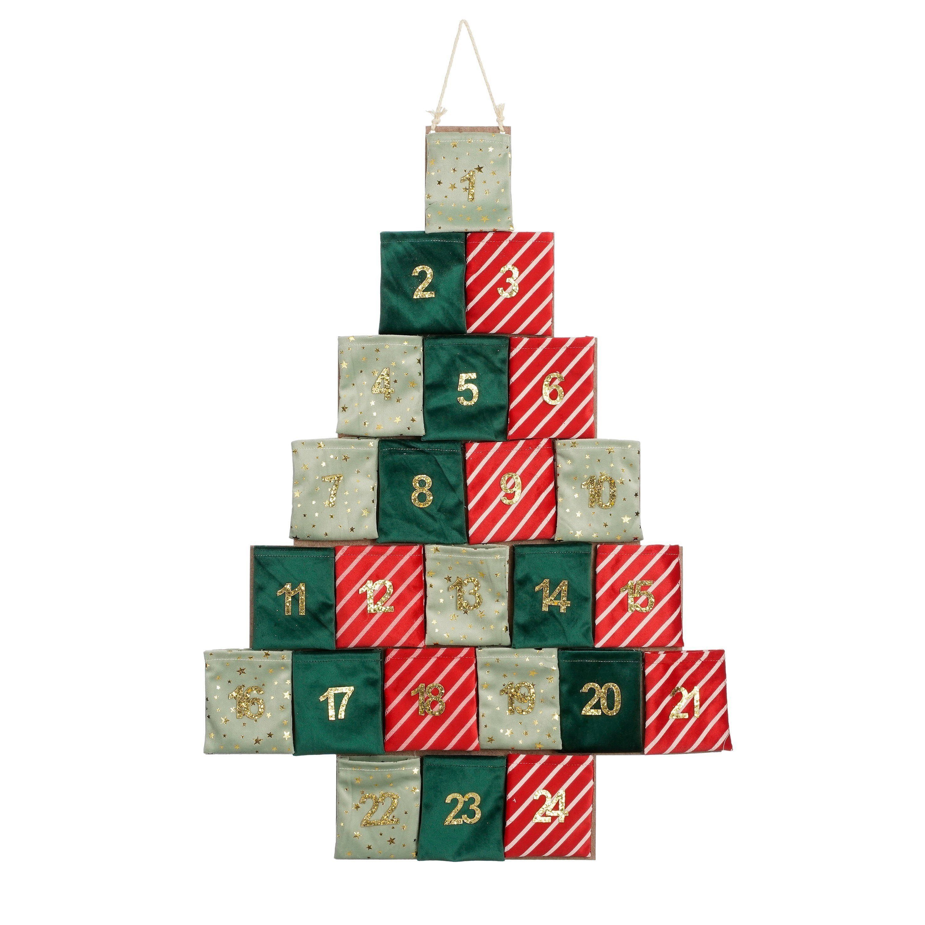 Mica Decorations Adventskalender Mica Decorations Advent Baum gruen rot - l72xb51cm