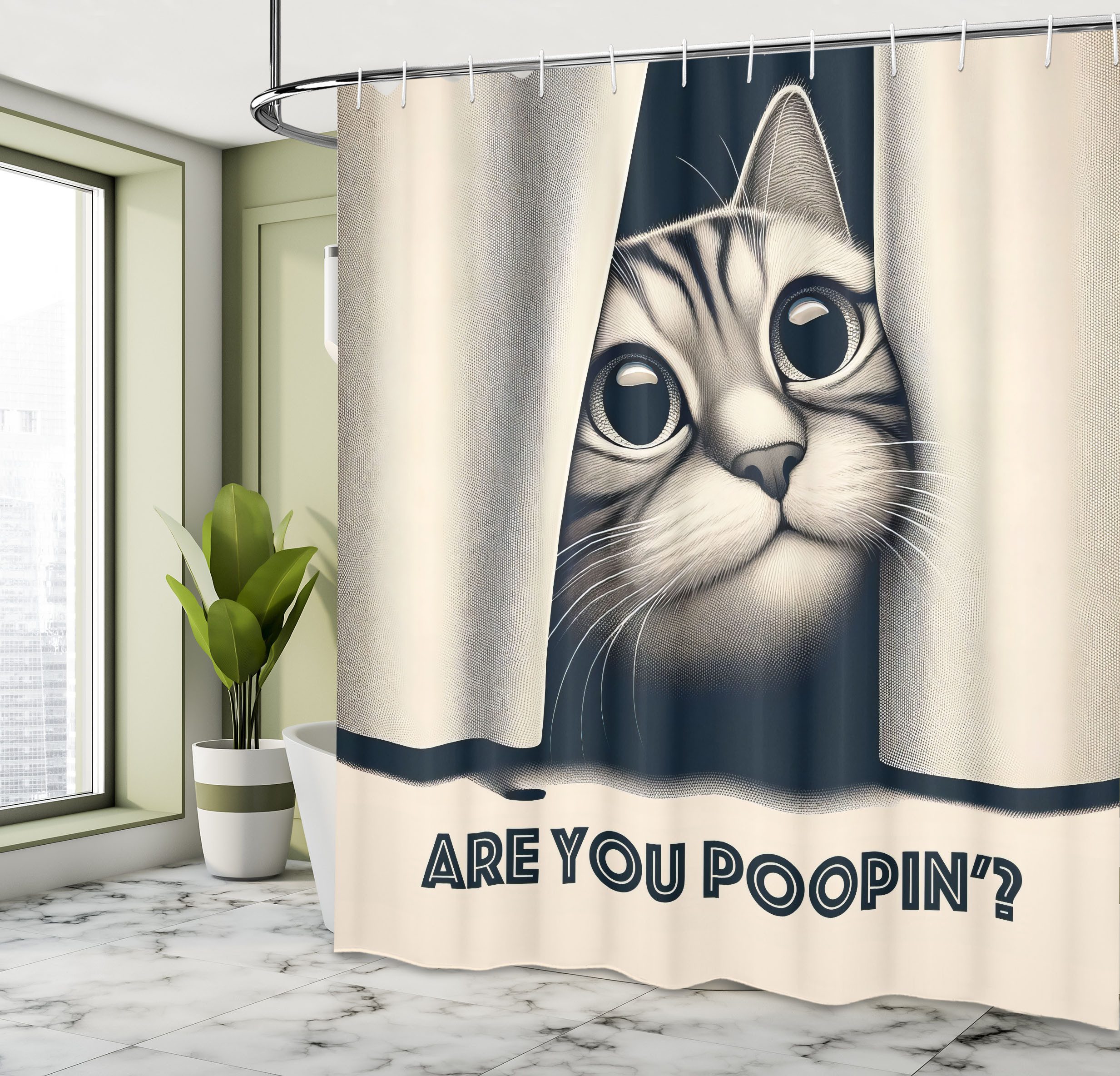 Abakuhaus Duschvorhang Moderner Digitaldruck mit 12 Haken auf Stoff Wasser Resistent Breite 175 cm, Höhe 180 cm, Katze Bist Du Poopin' Retro Lustig