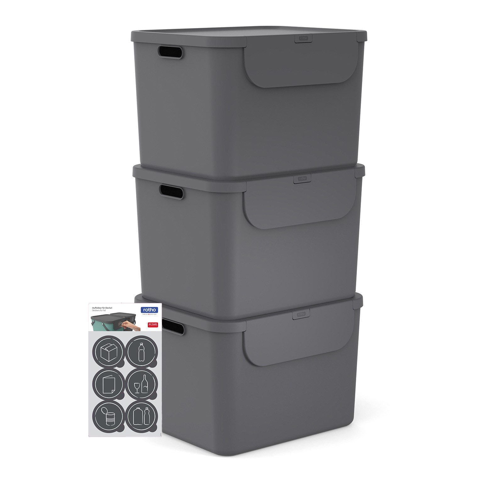 ROTHO Mülltrennsystem Albula Мусорные урны 55l mit Frontklappe für die Küche – Recycling System, Behälter ideal für Mülltrennung & Recycling