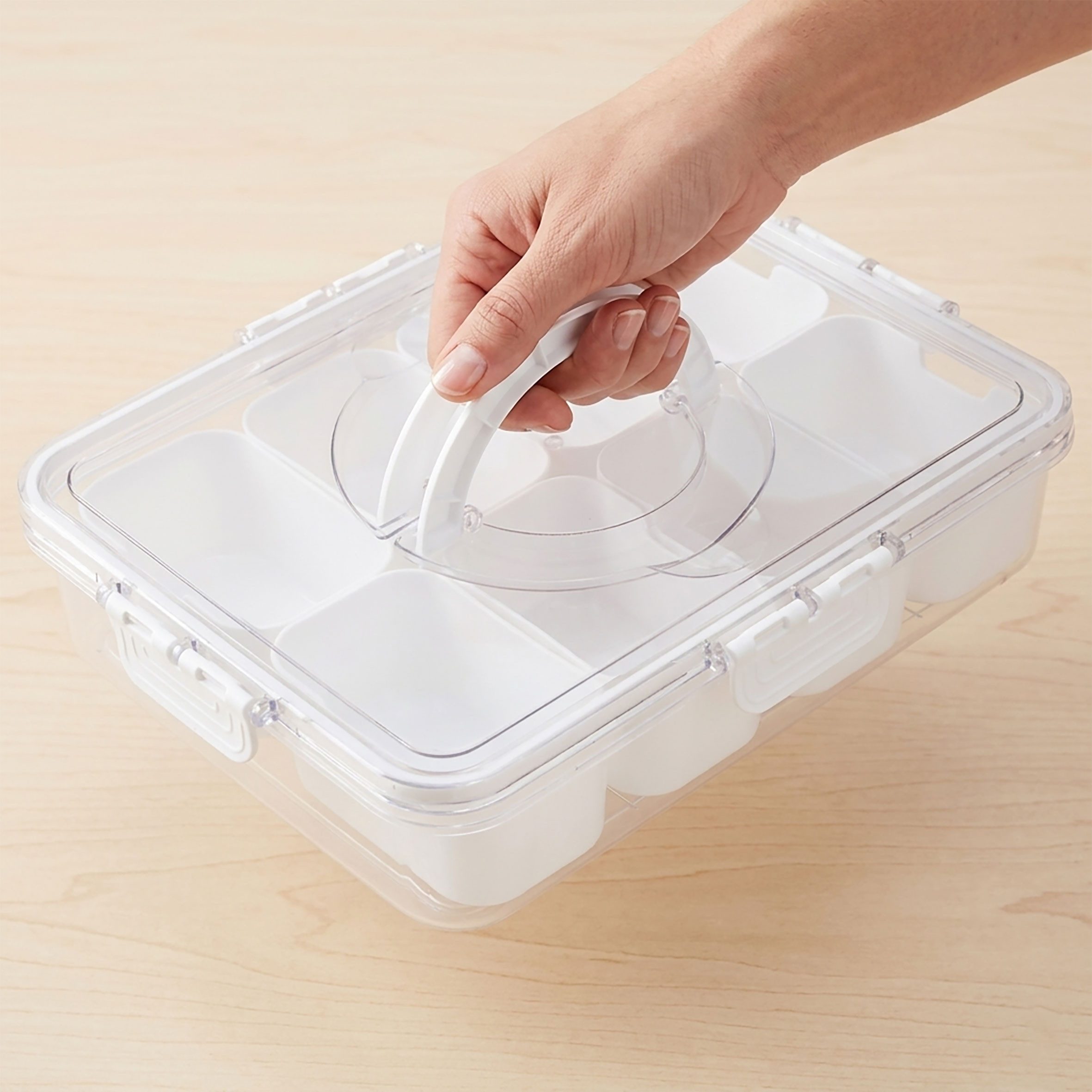 Spetebo Frischhaltedose Snackbox auslaufsicher mit 8 Schalen und Deckel, Kunststoff, (Anzahl, 1-tlg., 31 x 24 cm), Snack Transportbox luftdicht mit 8 Fächern – Bild 4 von 5