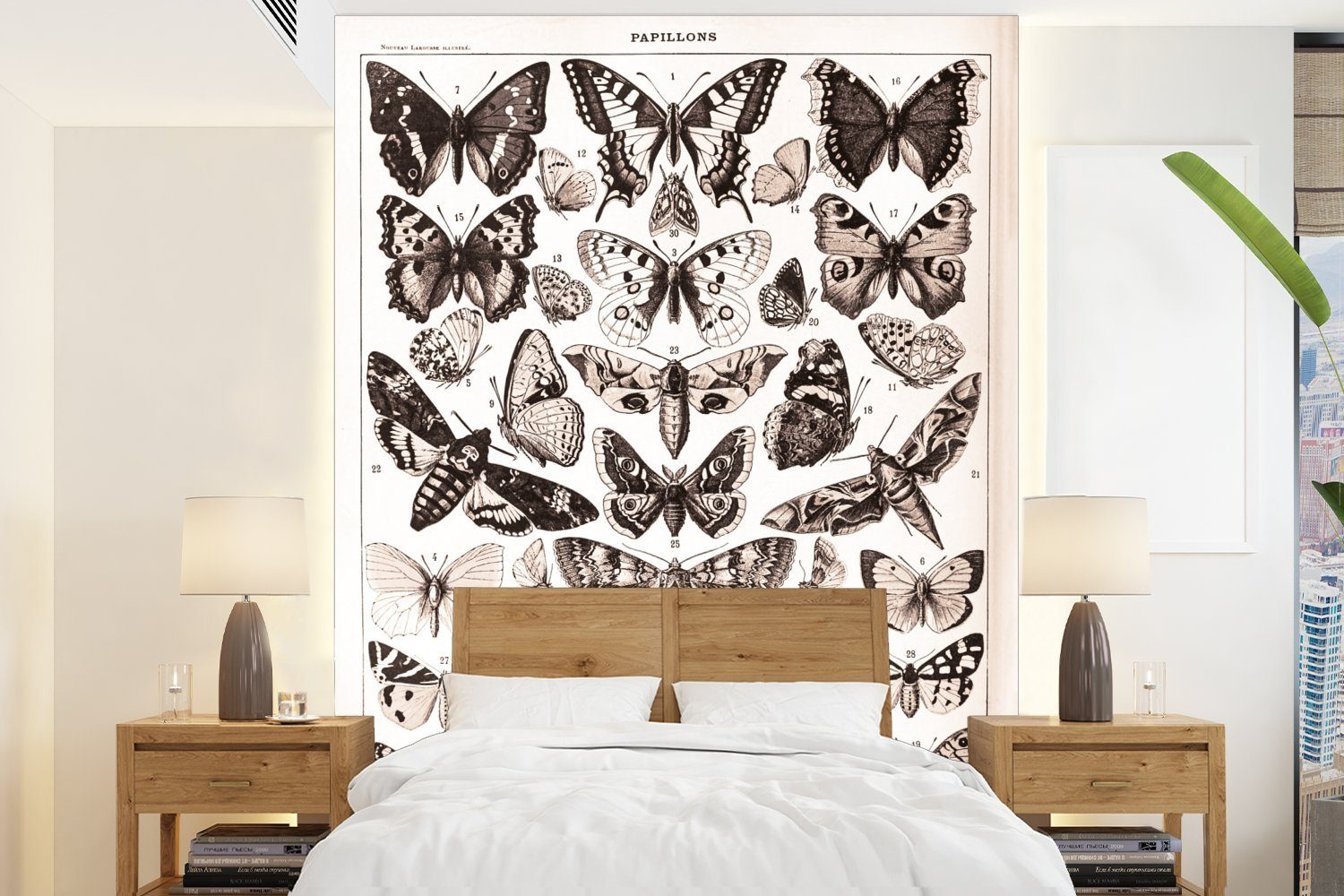 MuchoWow Fototapete Schmetterling - Tiere - Schwarz - Weiß, Matt, bedruckt, (4 St), Montagefertig Vinyl Tapete für Wohnzimmer, Wandtapete
