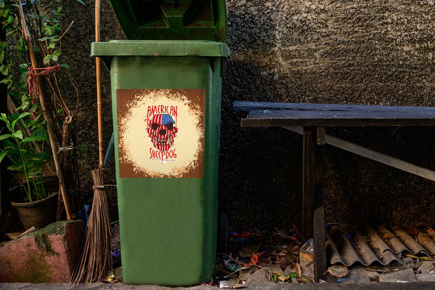 Hund Amerika Mülltonne, Wandsticker Jahrgang St), Abfalbehälter - MuchoWow Mülleimer-aufkleber, - (1 Sticker, Container,