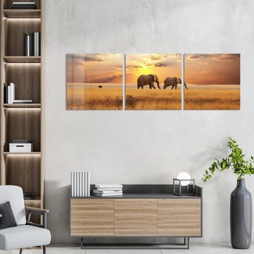 DEQORI Glasbild 'Elefanten in der Steppe', 'Elefanten in der Steppe', Glas Wandbild Bild schwebend modern
