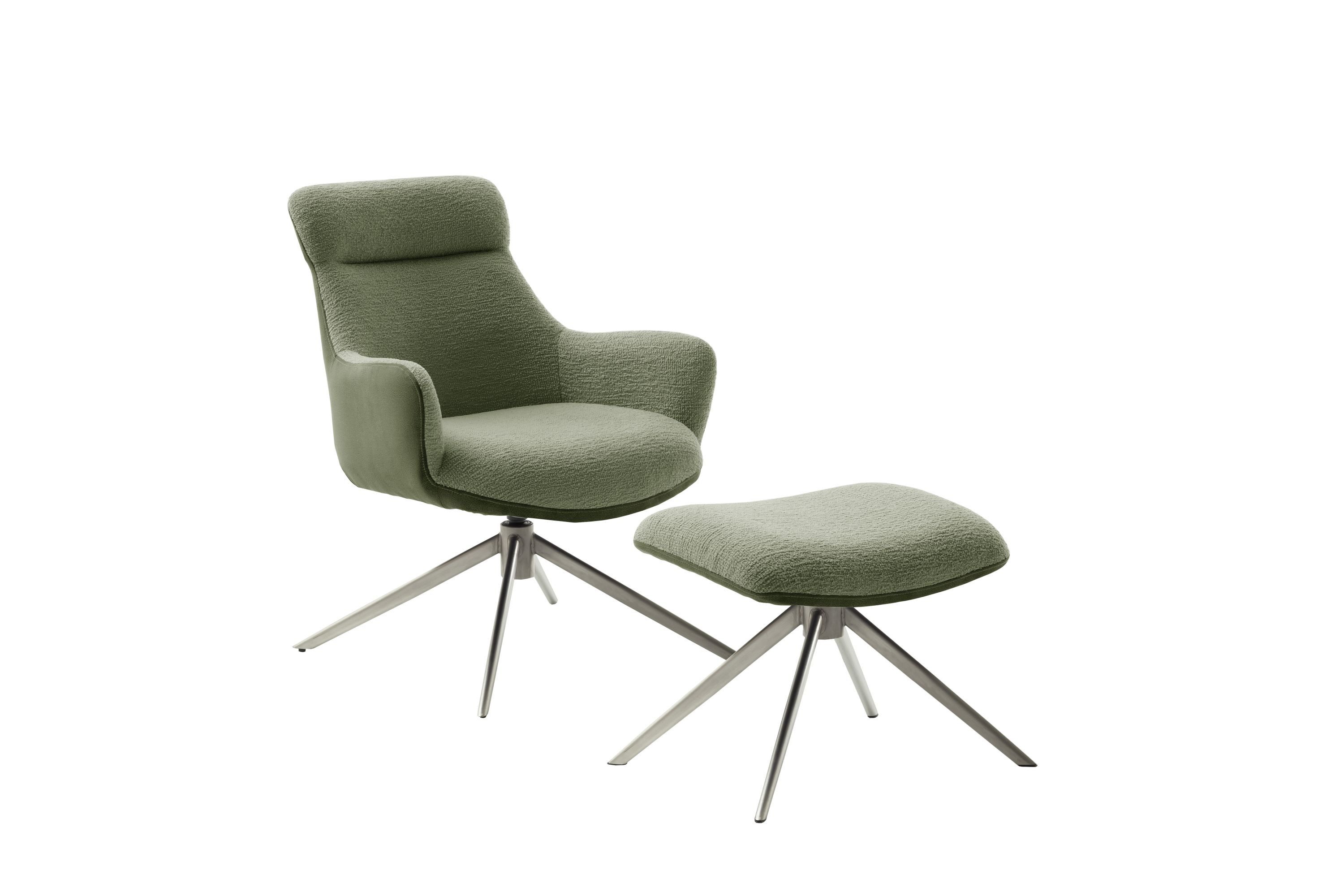 Robas Lund Loungesessel, Loungesessel inkl. Hocker in Olive m. Feinflor/Vintage & 360° drehbar