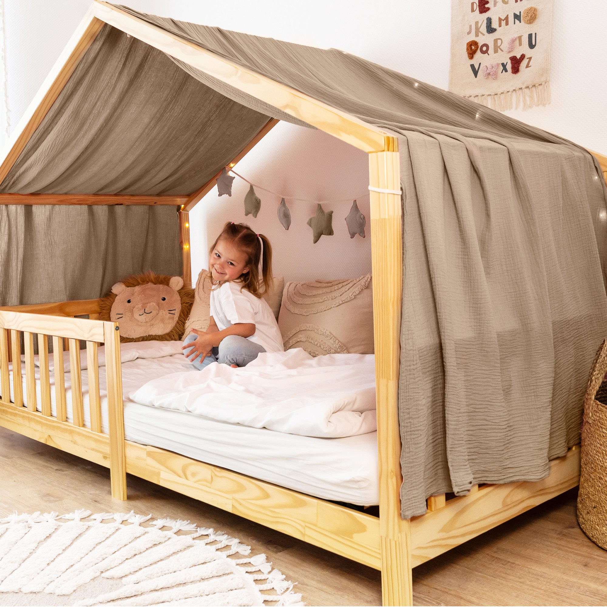lilimaus Betthimmel Himmel für Hausbett aus Musselin - Länge 320, 360 oder 420 cm (1-tlg), macht das Hausbett zur Kuschelhöhle - weicher, luftiger Musselin