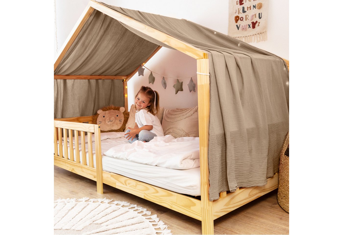 lilimaus Betthimmel Himmel für Hausbett aus Musselin - Länge 320, 360 oder 420 cm (1-tlg), macht das Hausbett zur Kuschelhöhle - weicher, luftiger Musselin