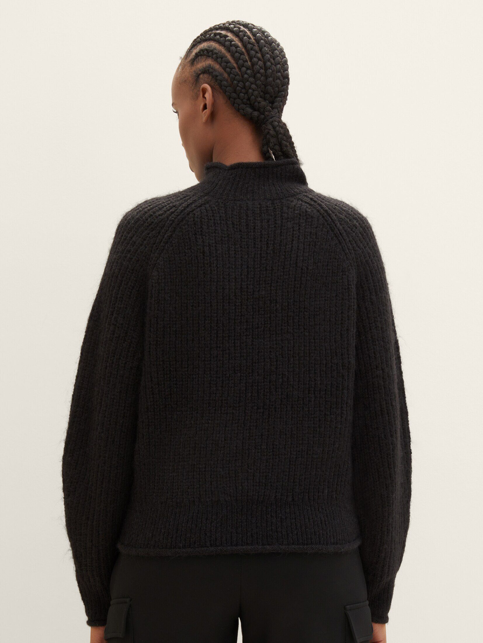 TOM TAILOR Denim Strickpullover Strickpullover black Stehkragen mit deep