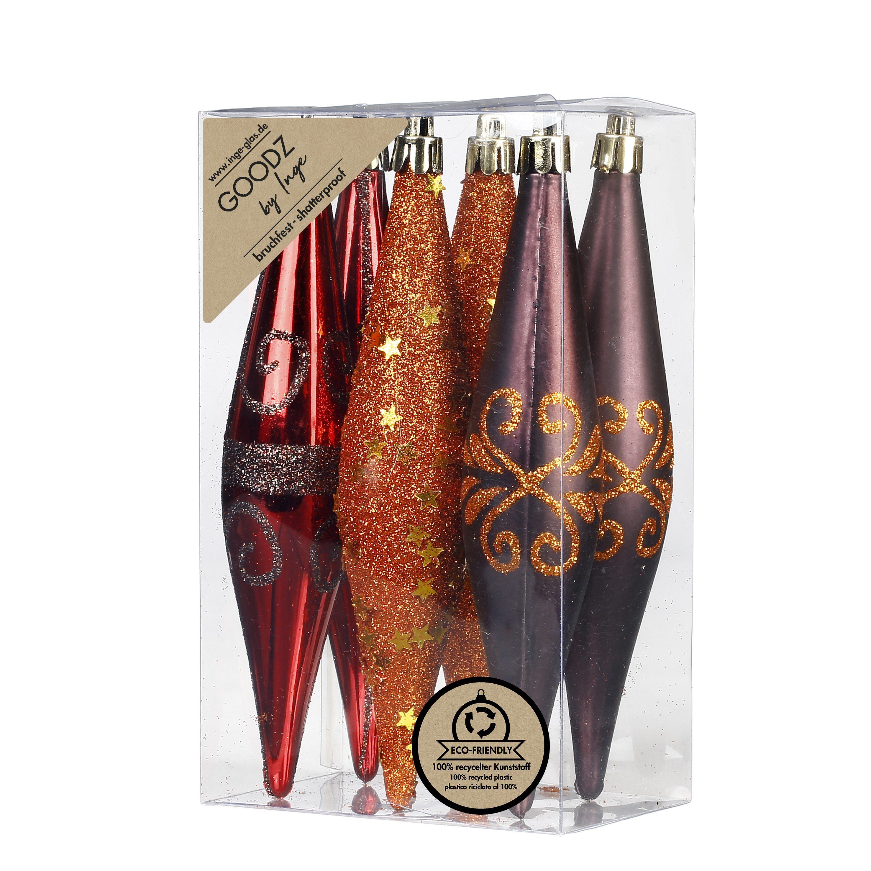 MAGIC by Inge Christbaumschmuck, Christbaumschmuck Eiszapfen 15cm Kunststoff 6er Set - Flame Mix