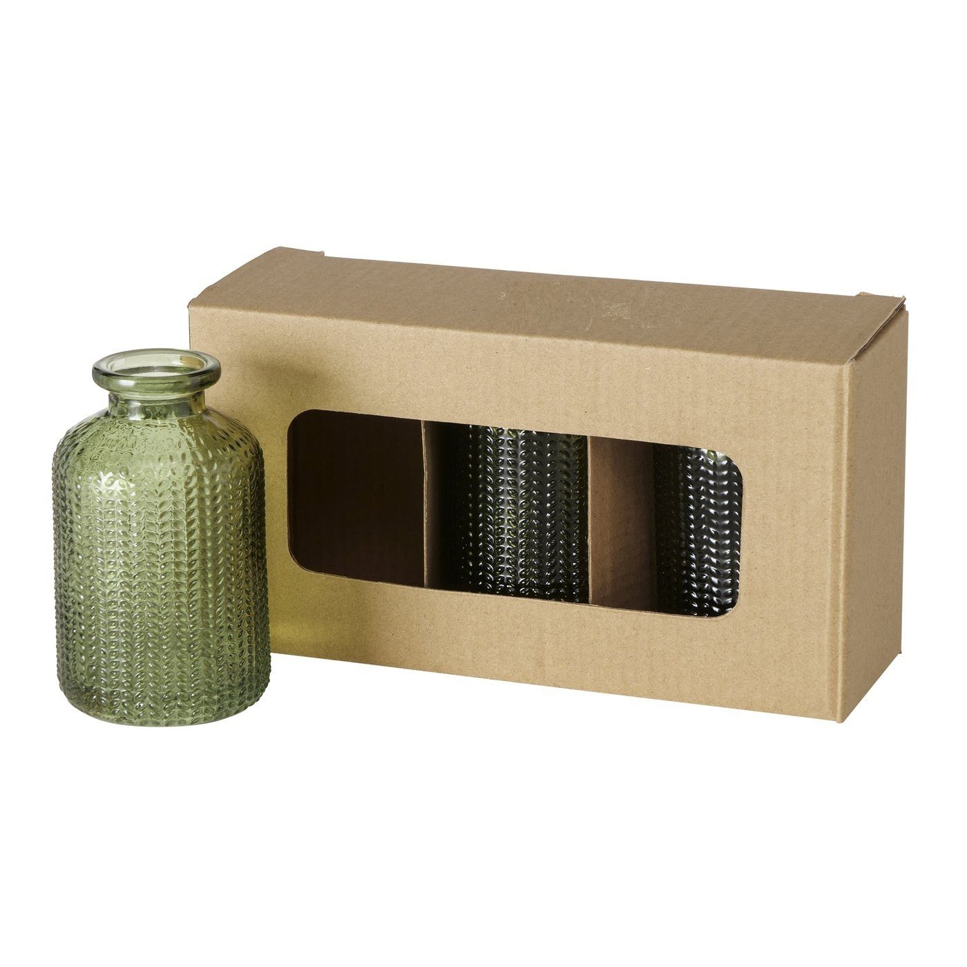 ReWu Dekovase Dekovase im 3er Set aus Glas mit Relief Optik - Grün (4-tlg), günstig online kaufen