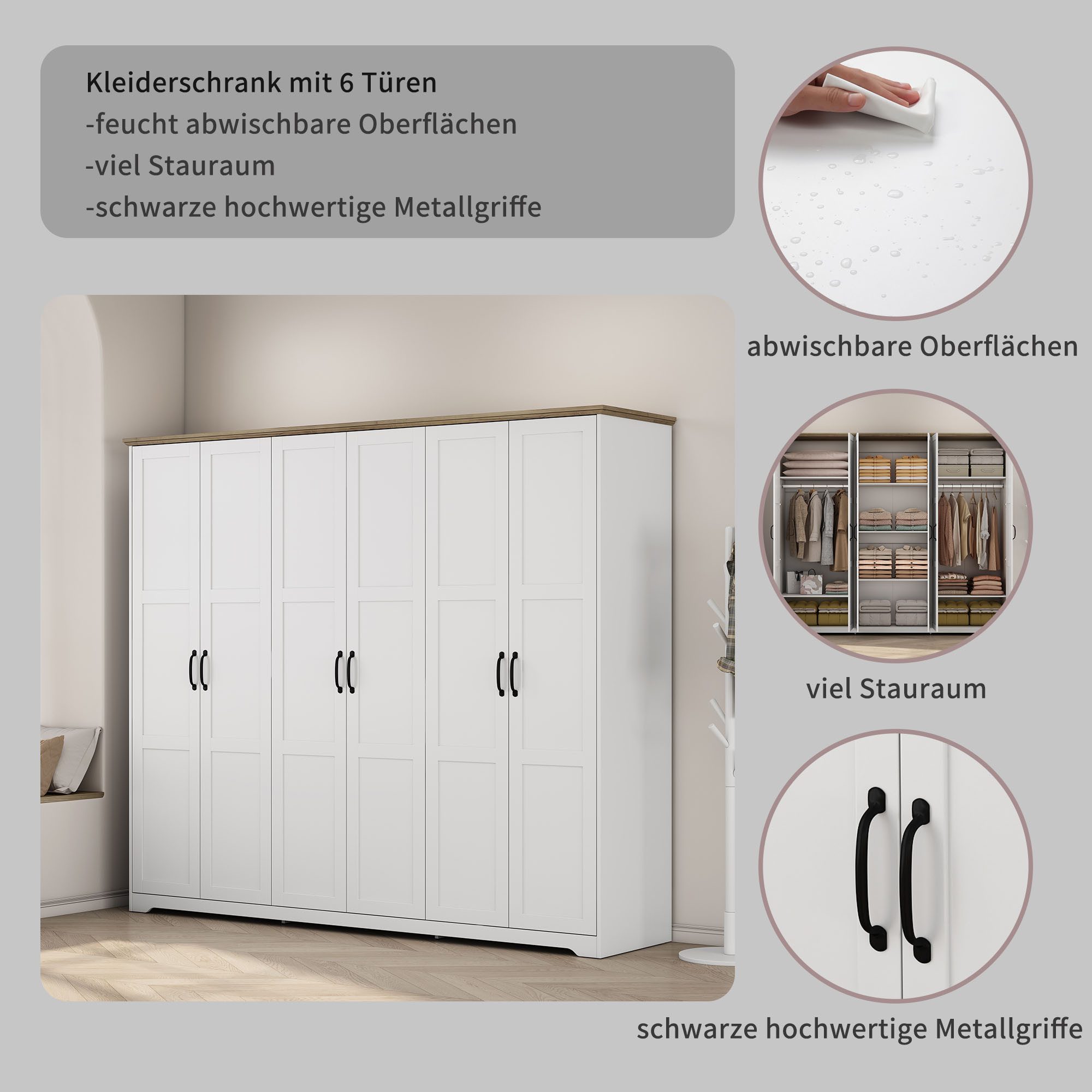 OTTO home Kleiderschrank Emmilia Schrank Schlafzimmerschrank im Landhaus Design (Mit vielen Einlegeböden und Softclose) Landhaus Schrank mit 6 Türen Breite 226,5cm Höhe 2m