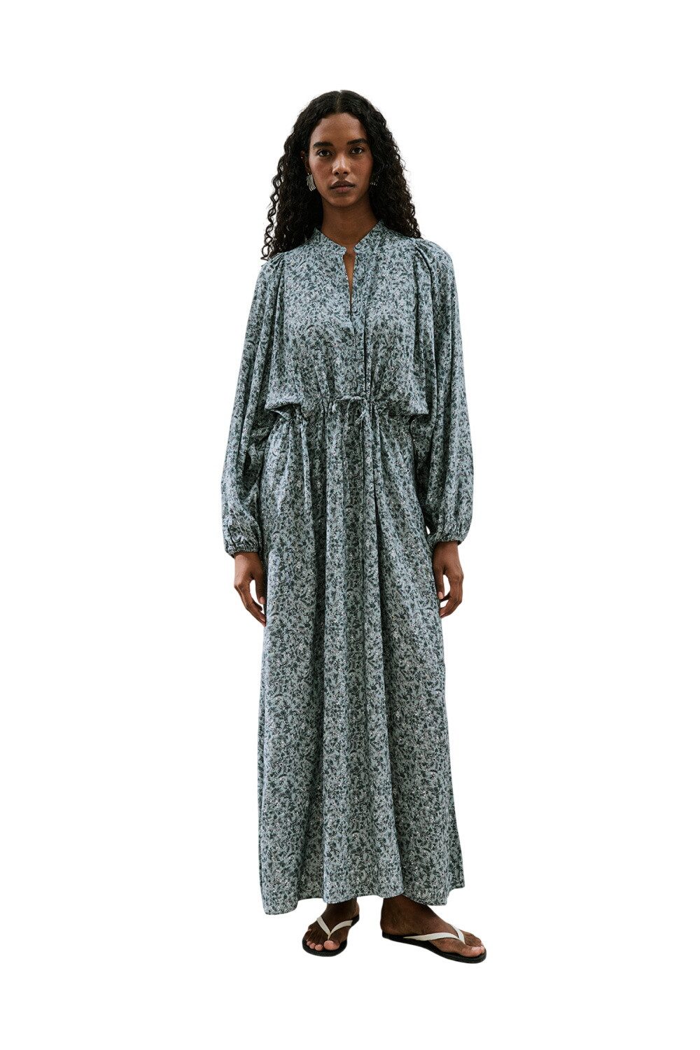MANUKA Midikleid Gemustertes Viskosekleid zum Binden, Farbe: Lily Indigo