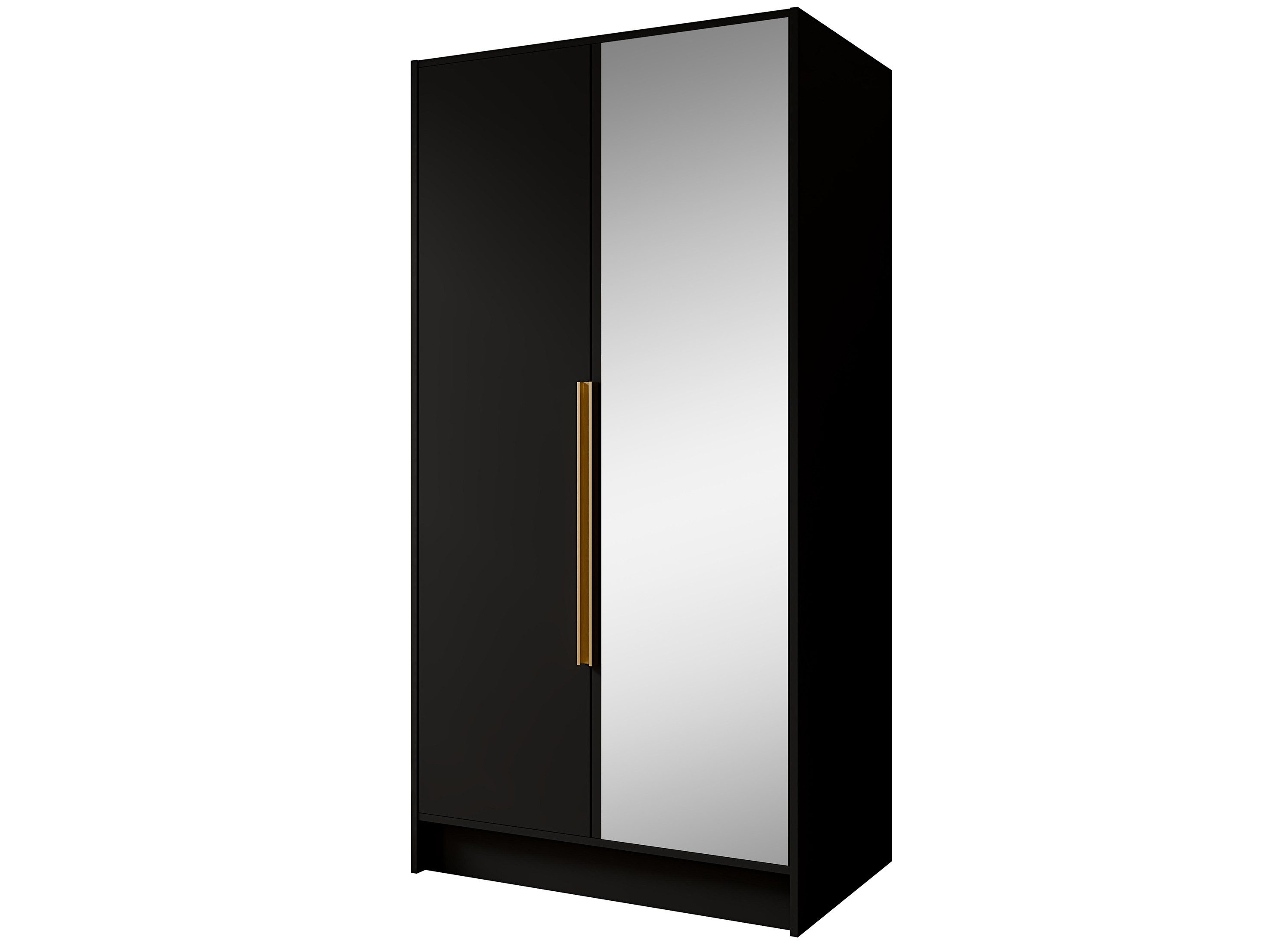 Beautysofa Drehtürenschrank LARO mit Spiegel und flexibel anpassbarer Innenaufteilung (Weiß, Schwarz oder Kaschmir, Griffe Schwarz oder Gold) 2-türiger Kleiderschrank