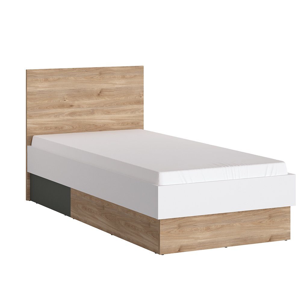 Sideboard 2-tlg), Lomadox Bett, TOMAR-129, und Beleuchtung, mit (Sparset, weiß 90x200cm grau Eiche mit Jugendzimmer-Set mit