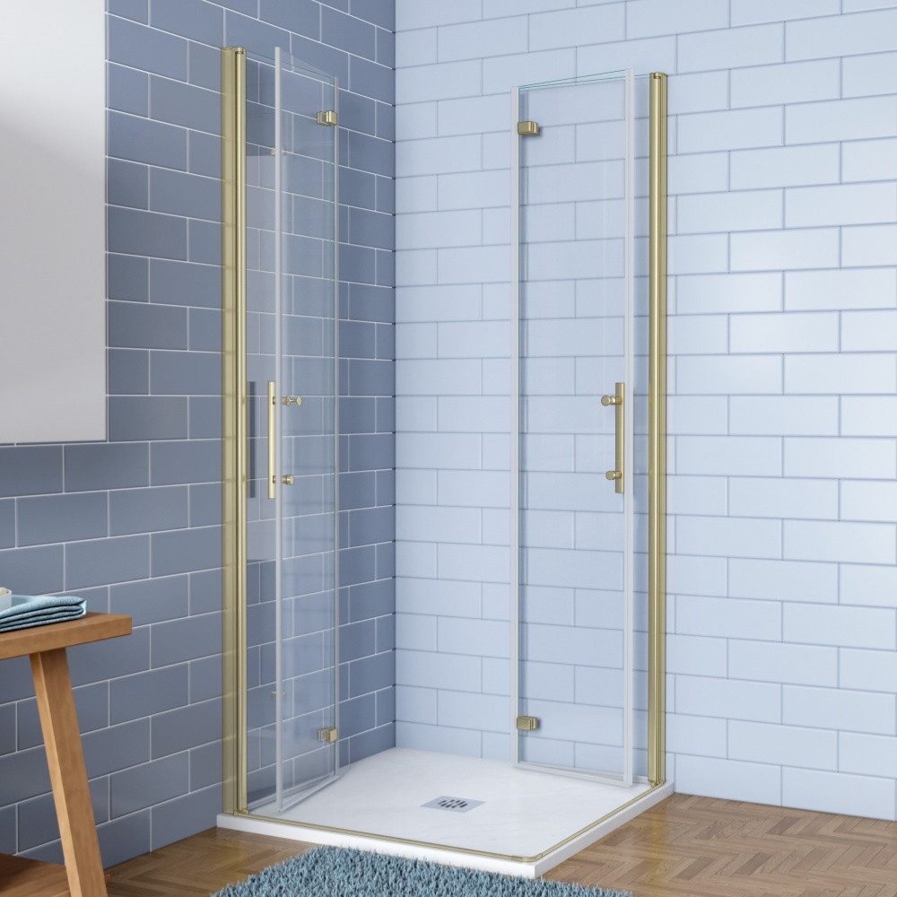 AICA Eckdusche H:195cm Scharniertür Drehtür Falttür Duschabtrennung Duschkabine Gold, BxT: 90x95 cm, ebenerdiger Einbau möglich,mit Drehtür,klare Optik – Bild 4 von 5